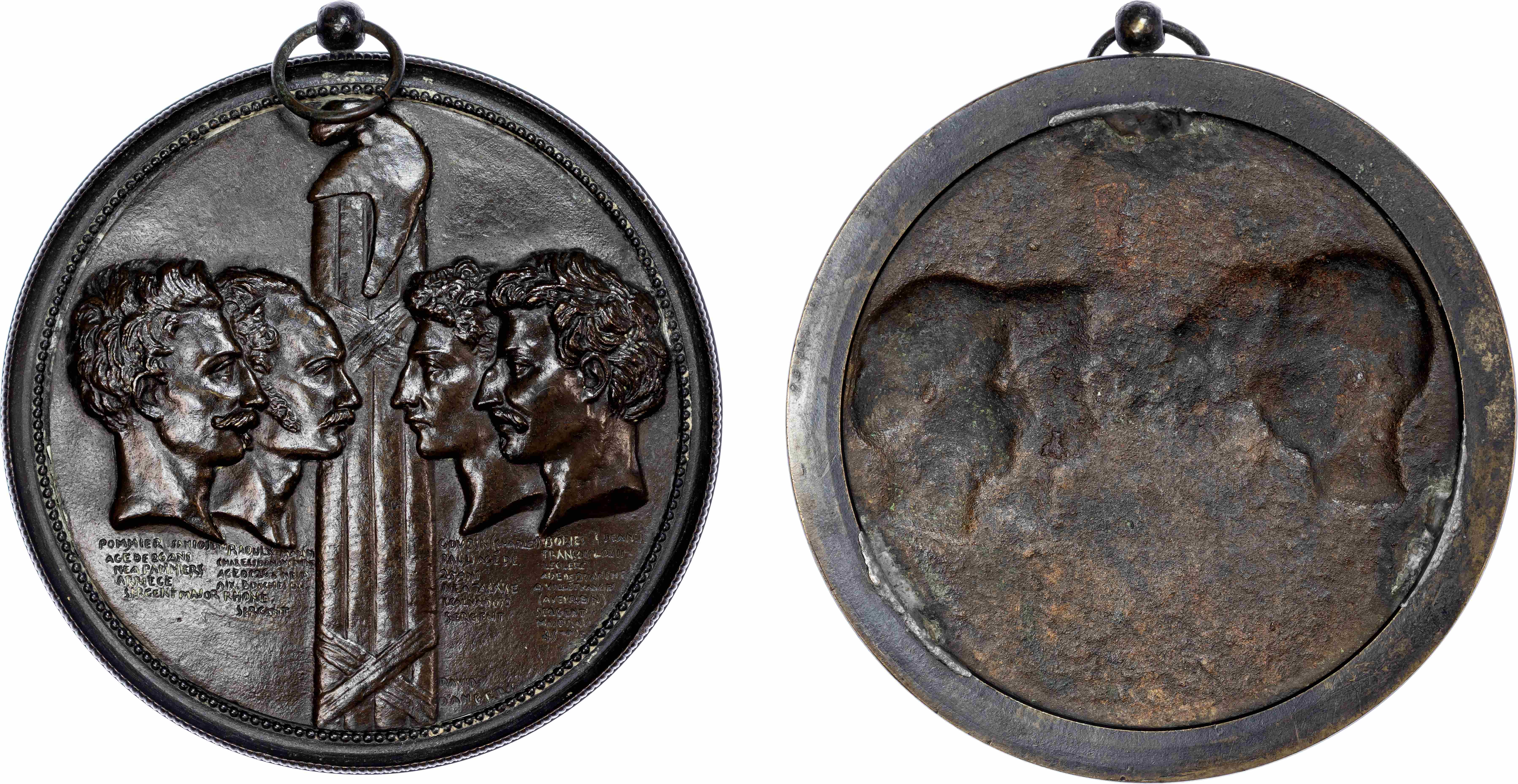 France, The Four Sergeants of La Rochelle, 1844, Bronze Uniface Cast of a Medal ‘Obverse’ by David D’Angers