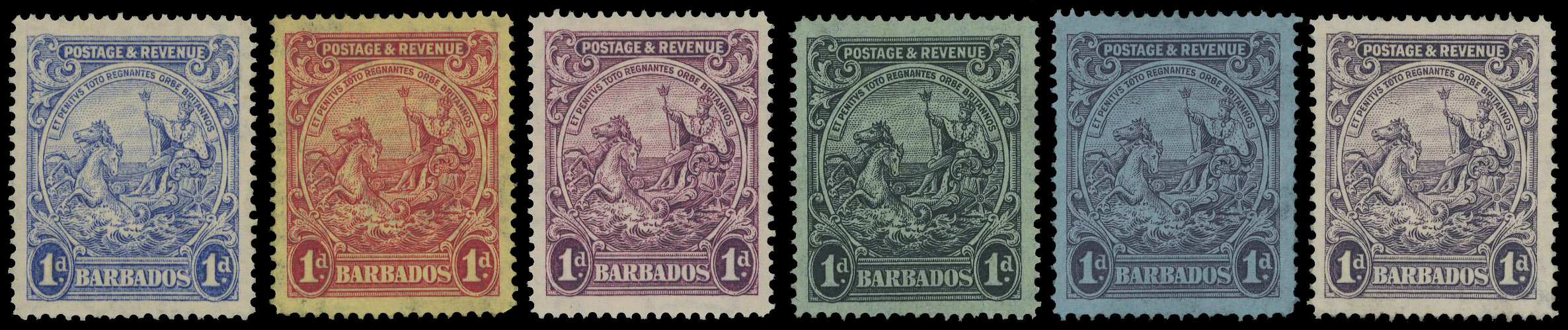 Barbados 1925-35 1d colour trials x6