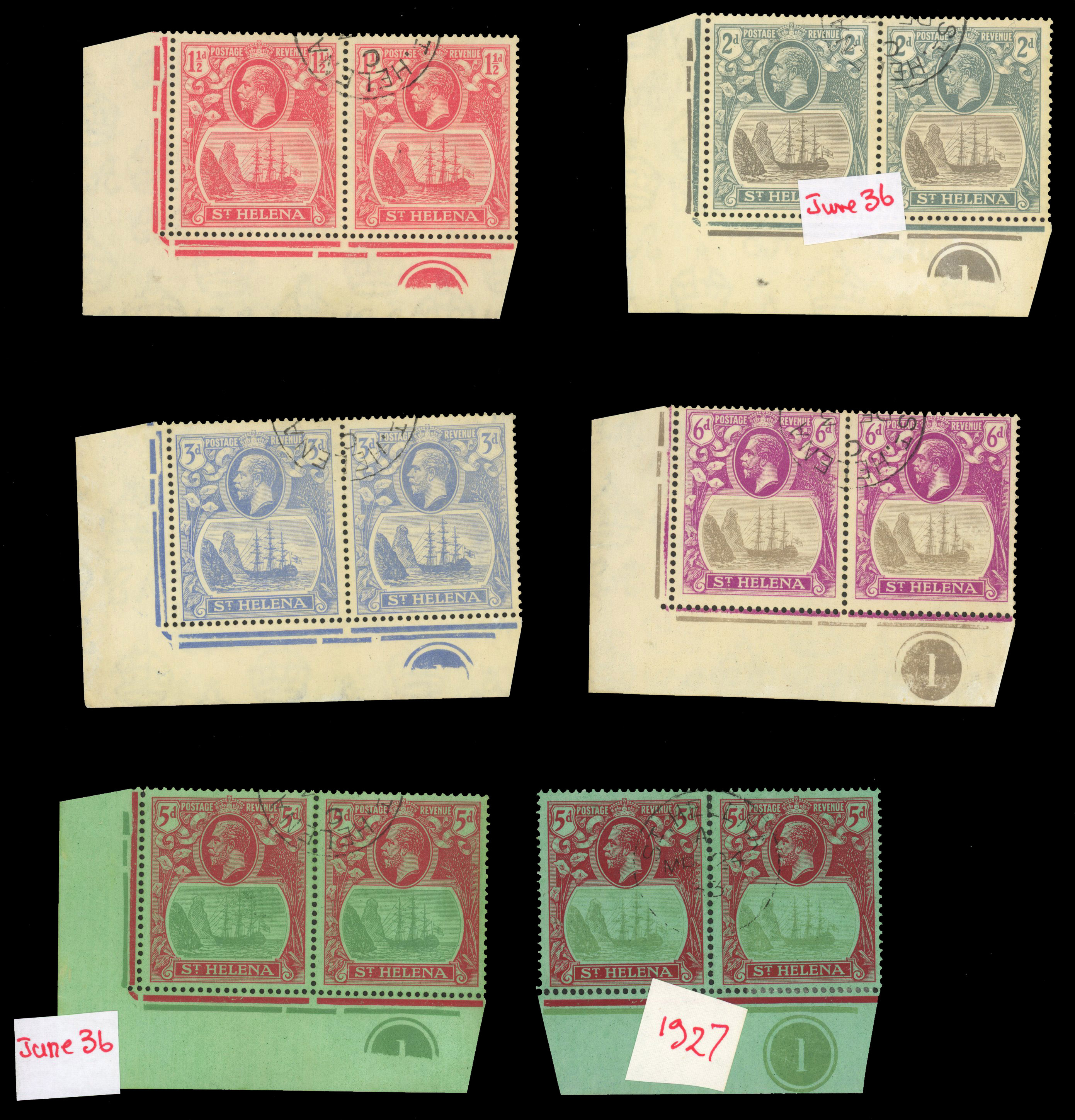 St Helena SG 99c-104c Plate pairs used
