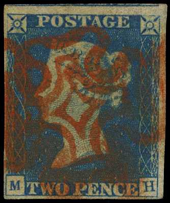 1840 2d pale blue Plate 1 (MH), four close...