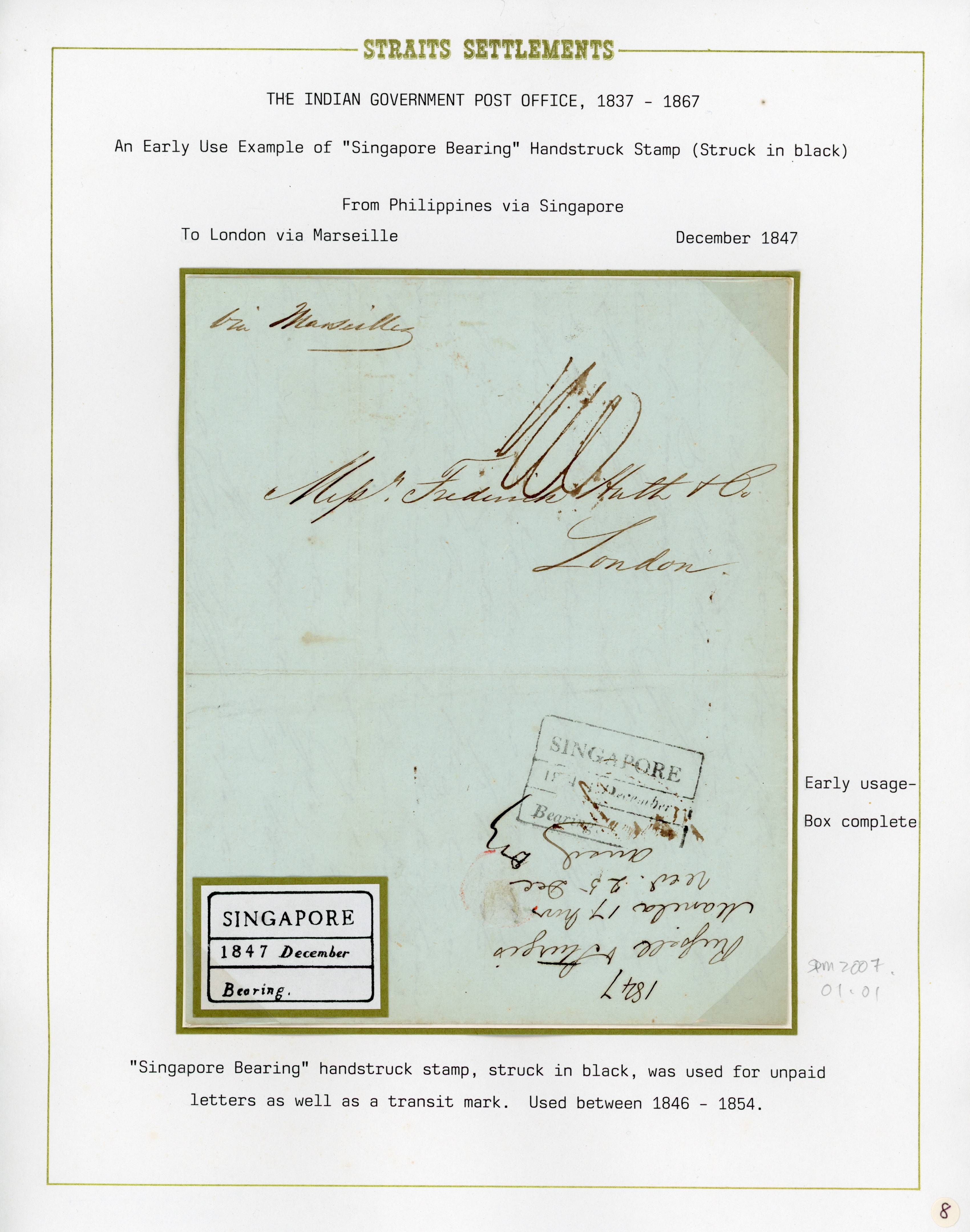 Straits Settlements 1846 entire from Manila to London with SINGAPORE / Bearing transit datestamp