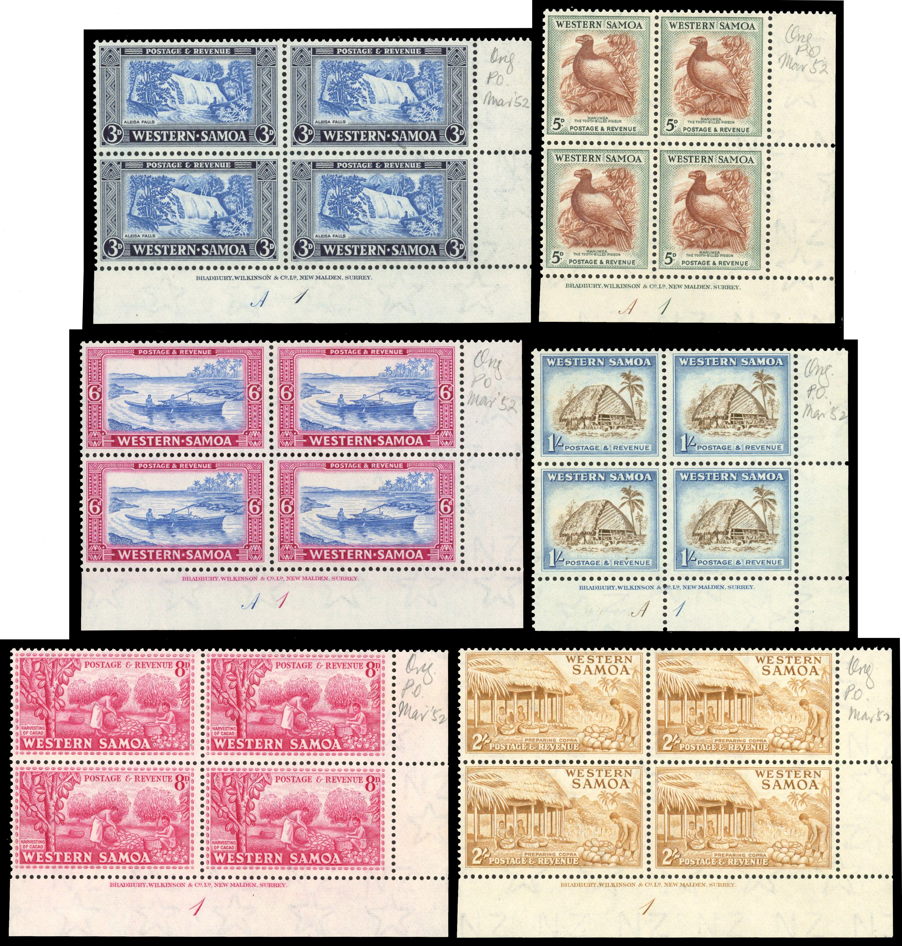Samoa SG 219-228 Plate blocks mint