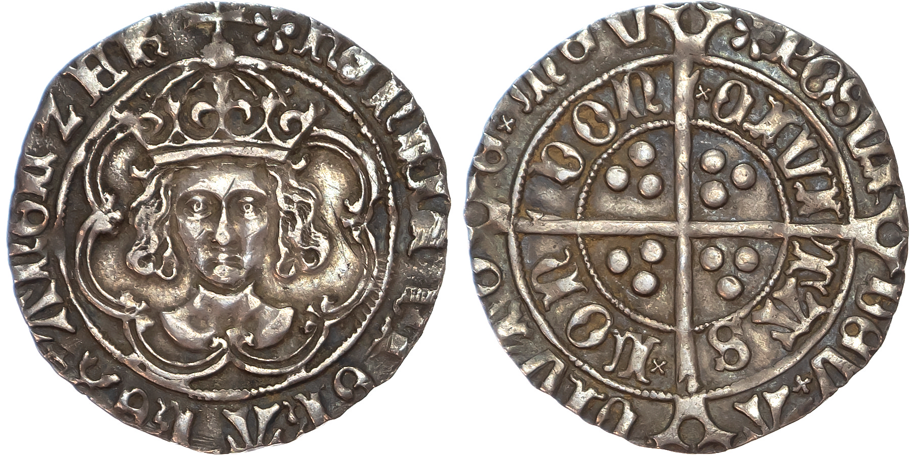 Henry VII (1485-1509) Groat, facing bust issue, class IIIc, London mint, mintmark pansy (1495-98). 