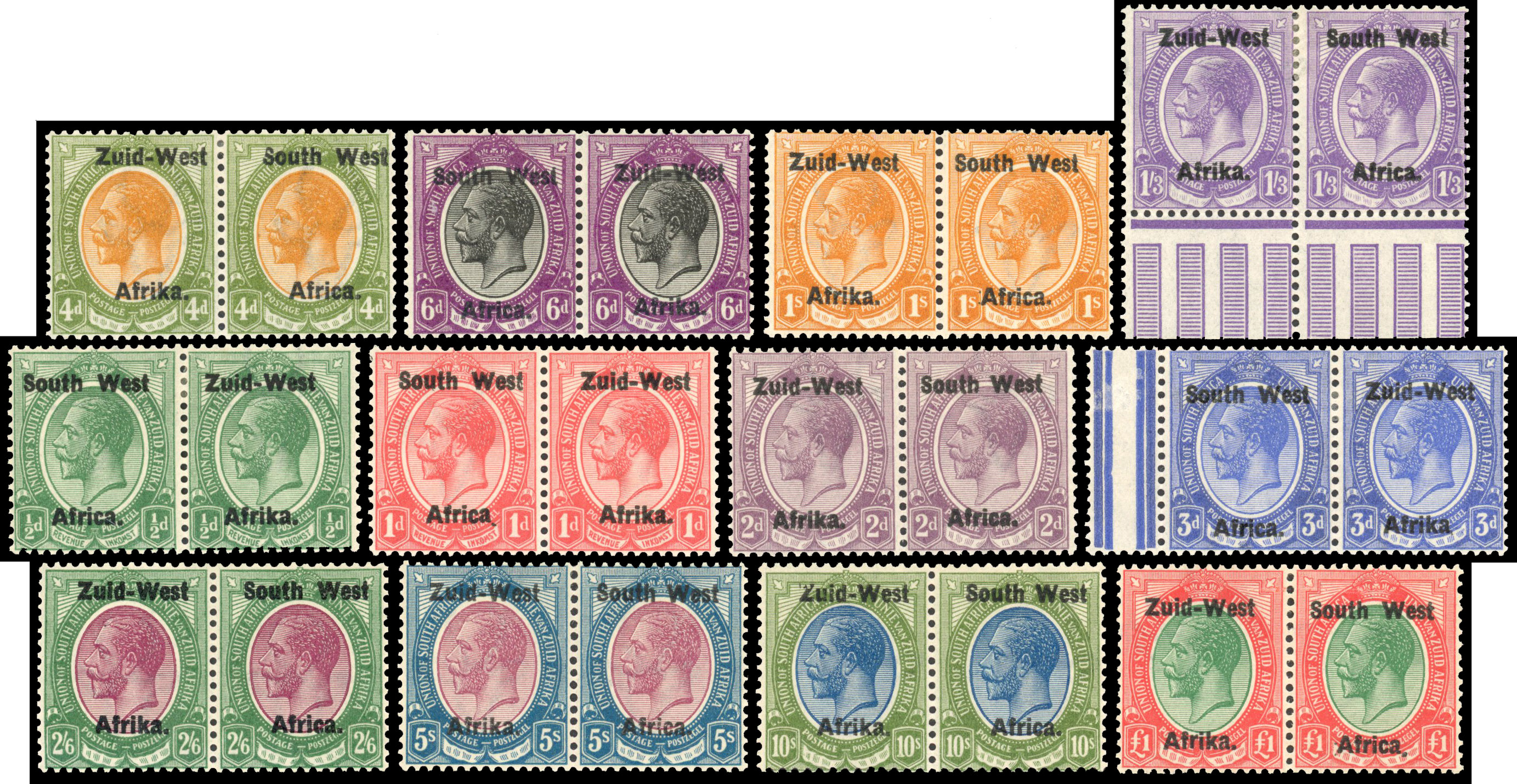 SWA South West Africa 1923 SG1/12 in Bilingual pairs Mint S.G. 1/12