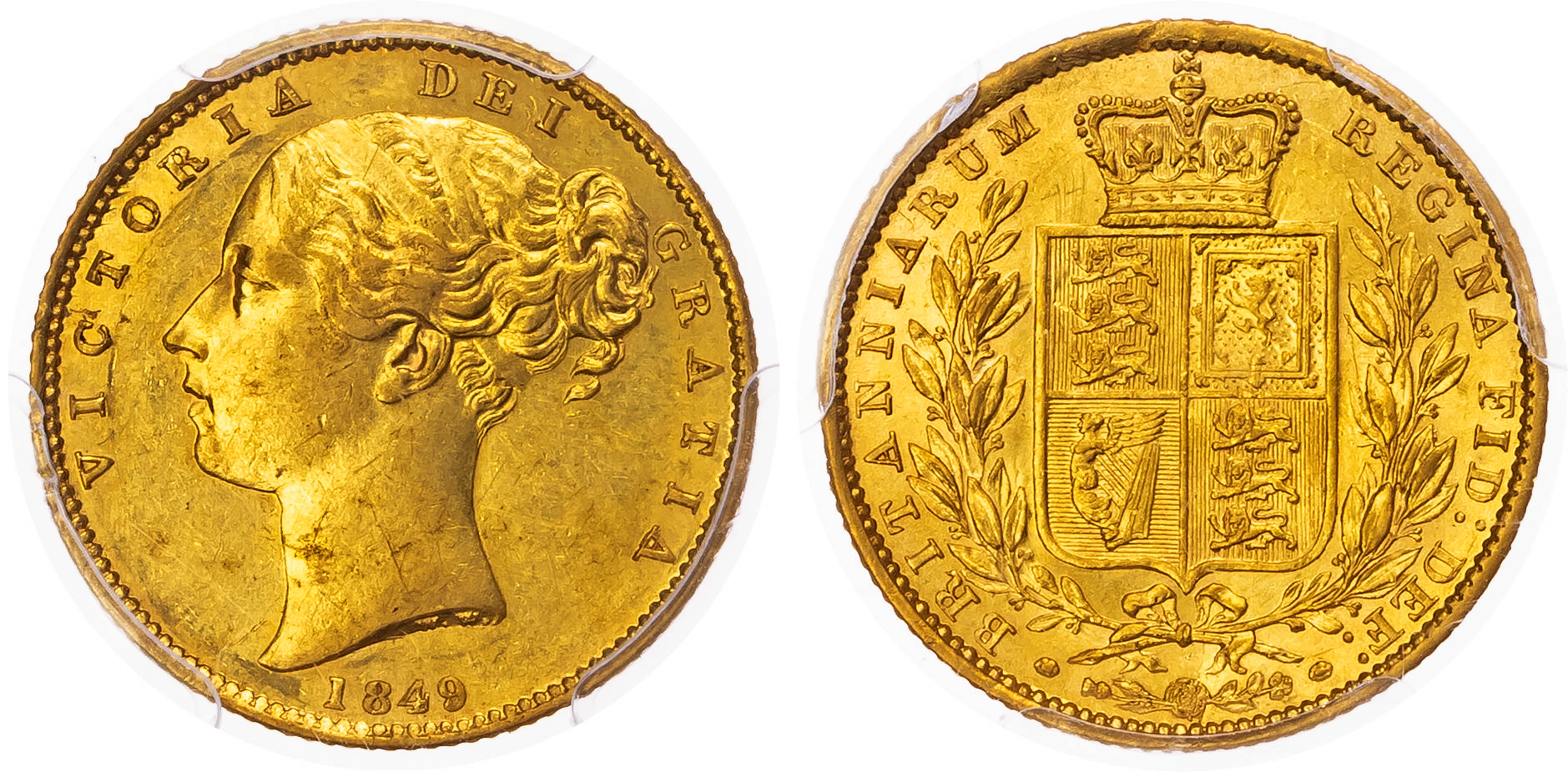 Victoria (1837-1901), Shieldback Sovereign, 1849, London.