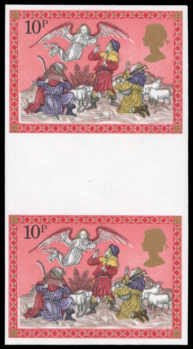GB SG 1105b 1979 10p Christmas imperforate gutter pair mint
