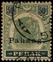 1898 50c green and black overprinted on Perak, fine used with two part CDSs.  SG 22,...