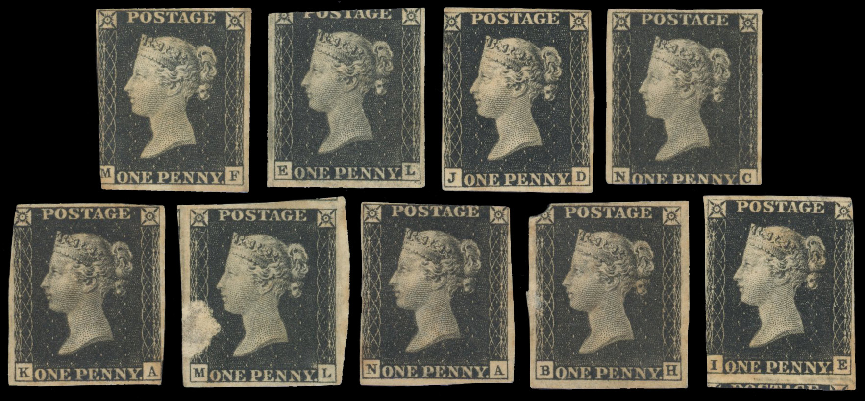 GB 1840 1d black valuable group of nine mint examples SG 1/2