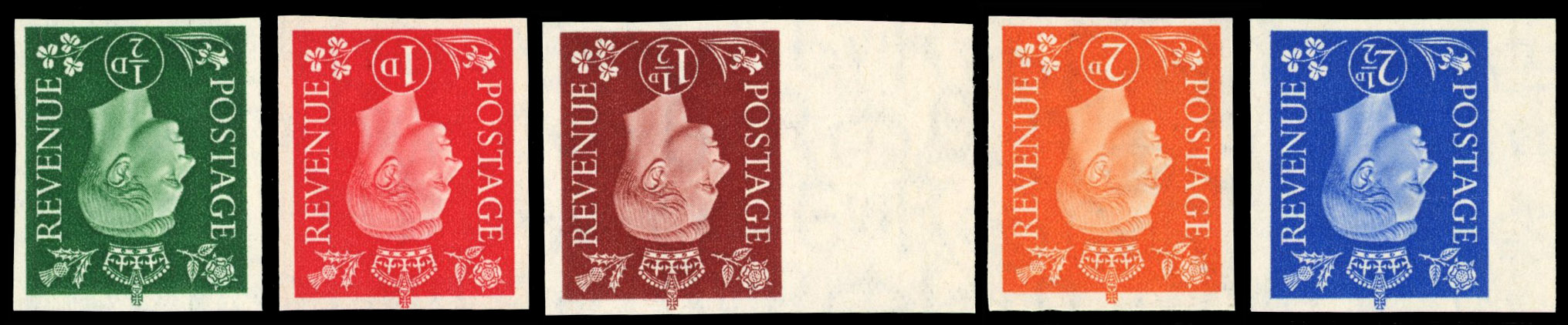 Great Britain 1937 ½d-2½d Definitives, Set of Five, BPMA Imprimatur, SG 462/6wi