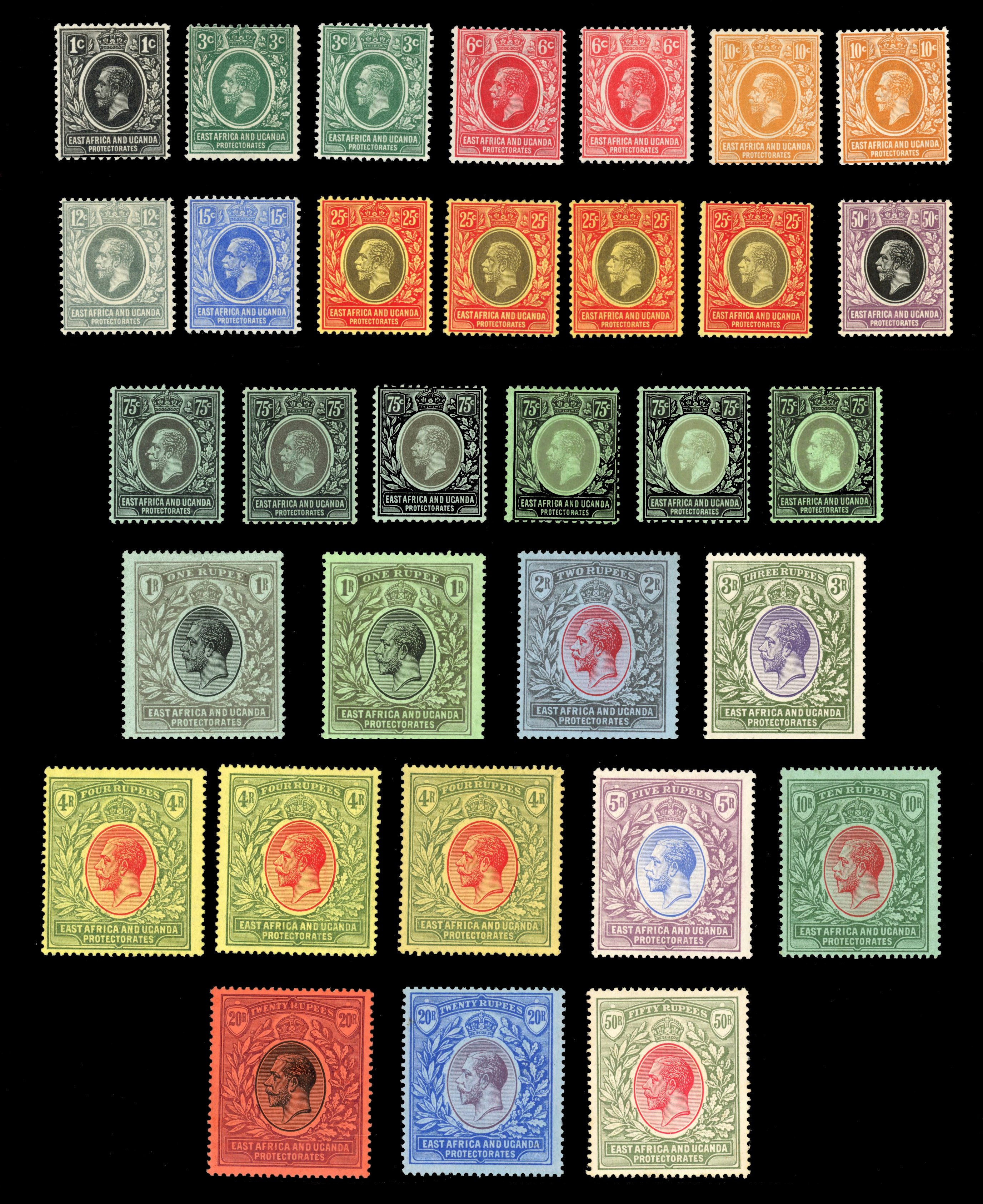 East Africa & Uganda SG 44-61 1912-21 set to 50r mint