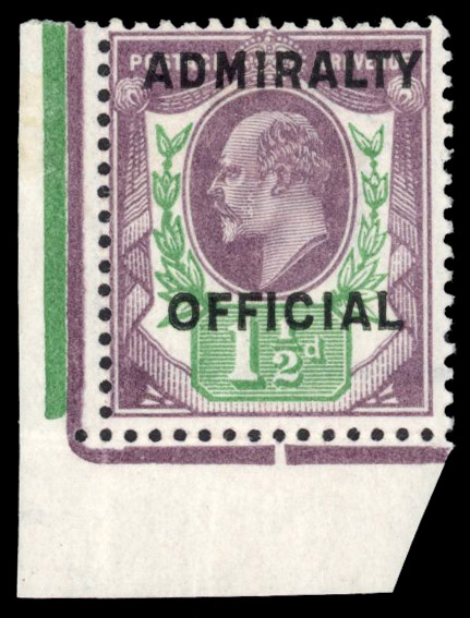 GB Admiralty Official. 1903-04 1½d dull purple & green, Spec. MO38, SG O109