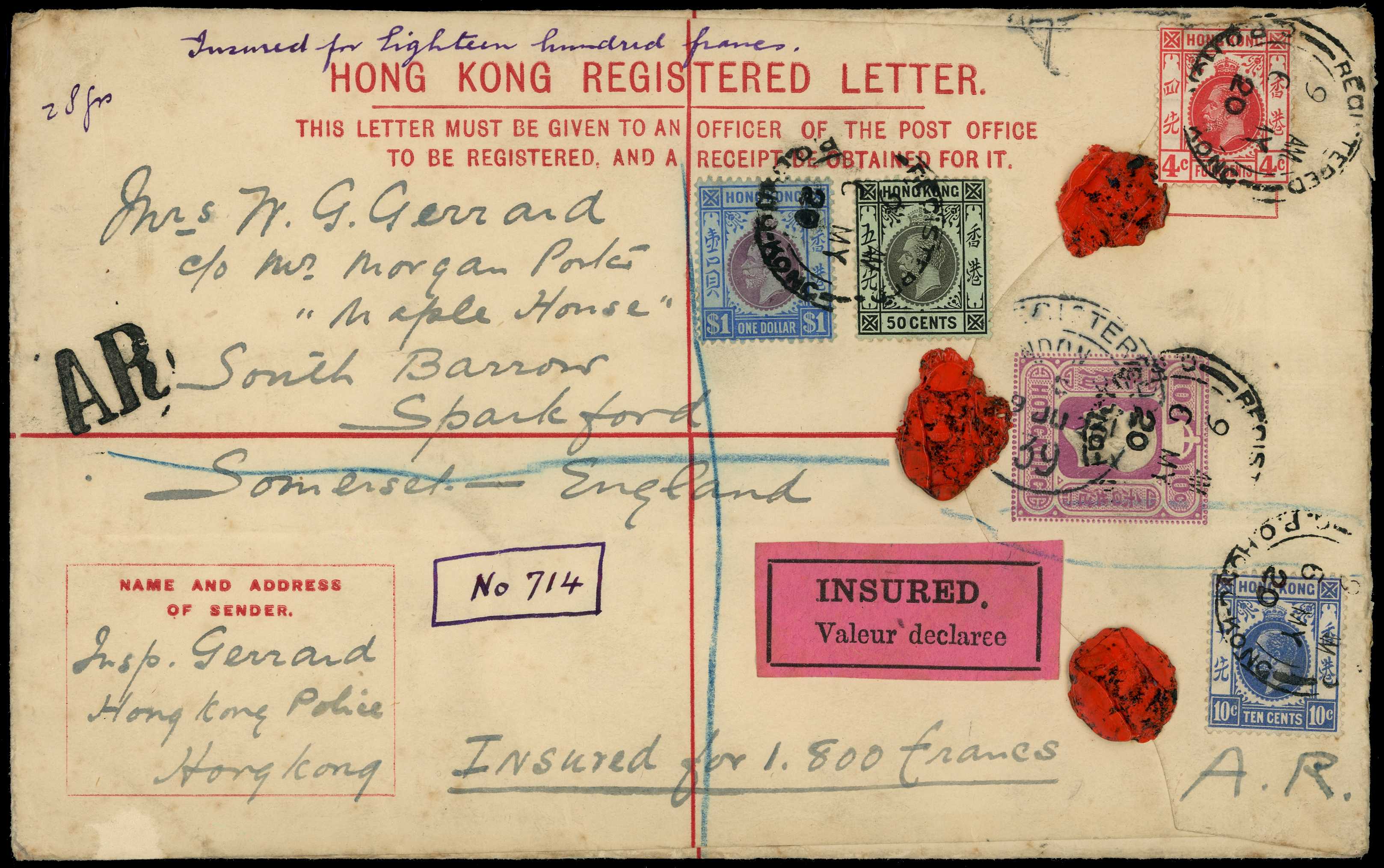 POSTAL STATIONERY: 1914 10c registered...