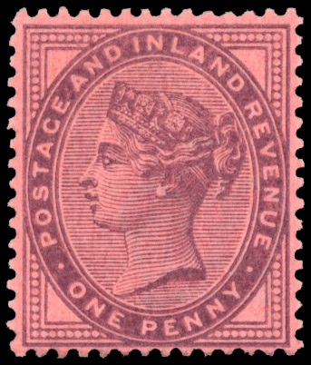 GB 1881 1d (Die II), perforated colour trial in lilac on pink, gummed, Crown-watermarked paper For SG 172