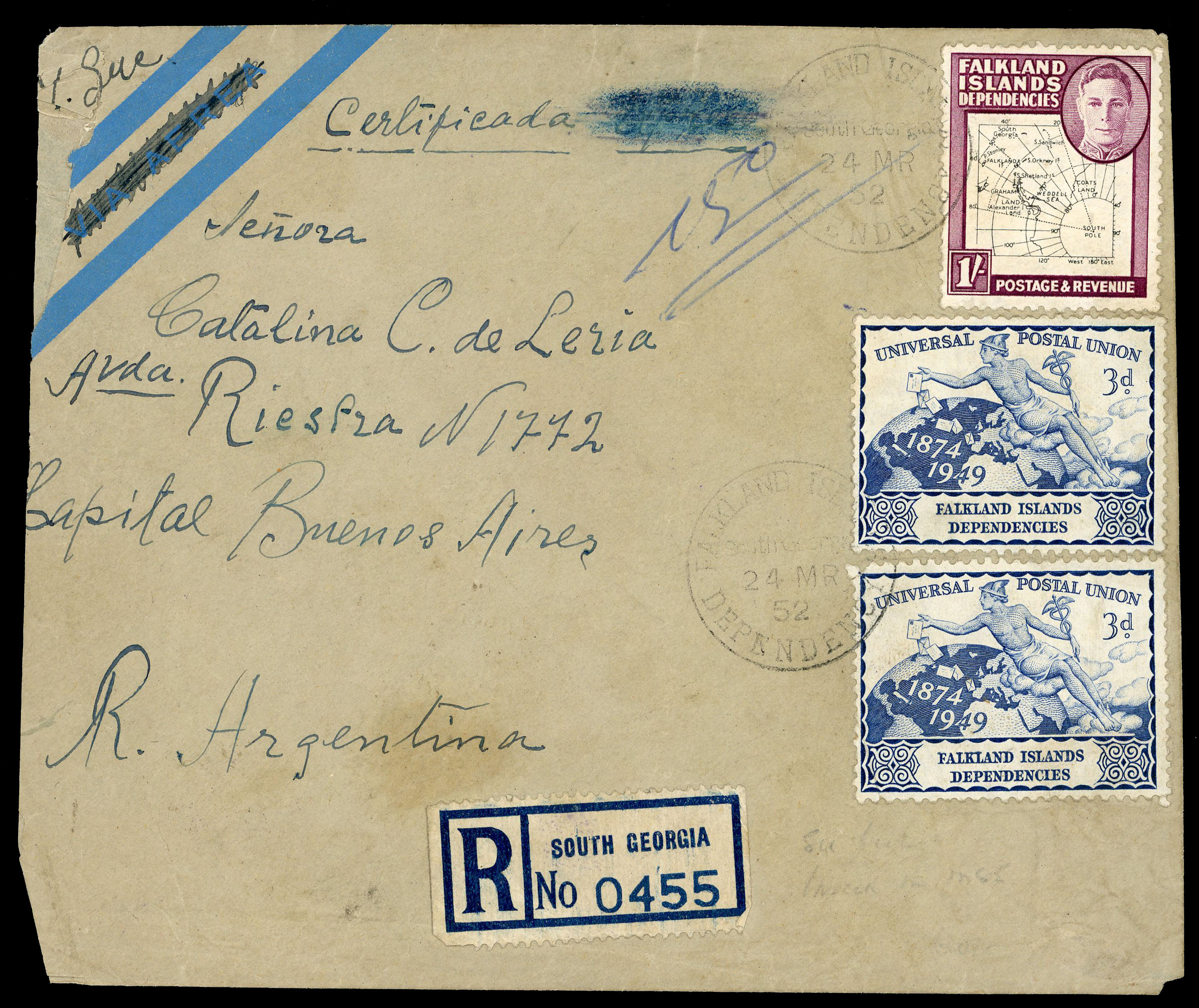 FID 1952 South Georgia Whaling envelope to Buenos Aires
