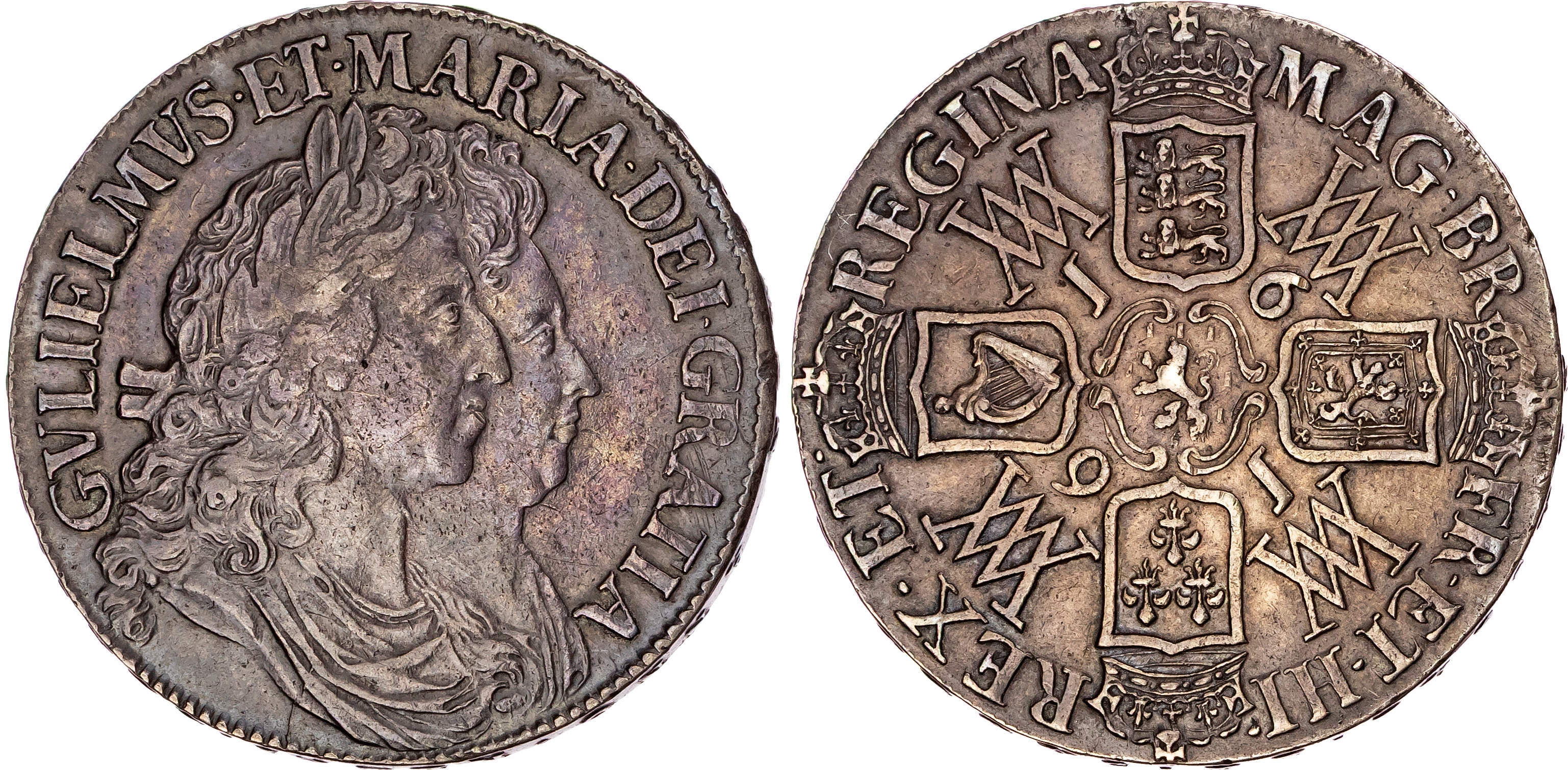 William and Mary (1689-1694), Crown, 1691, TERTIO, I over E in GVLIELMVS.