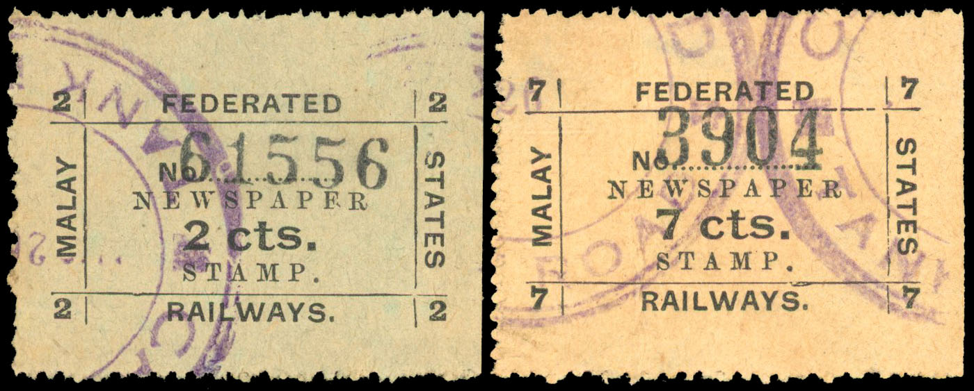 Malaya FMS Railway Newspaper Stamps 2c & 7c Used