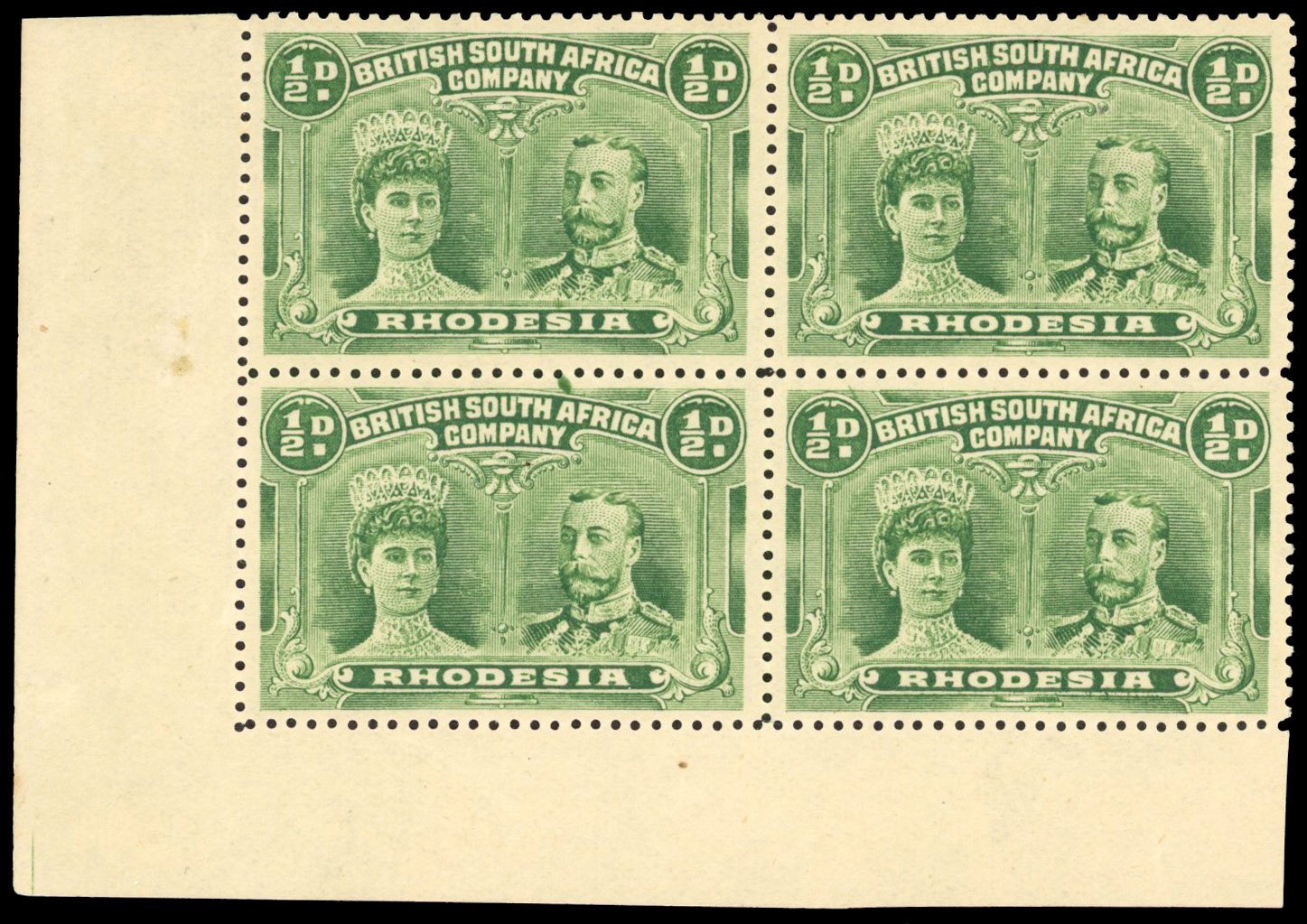 ½d dull green block RJL 9, positions 81-92 mint