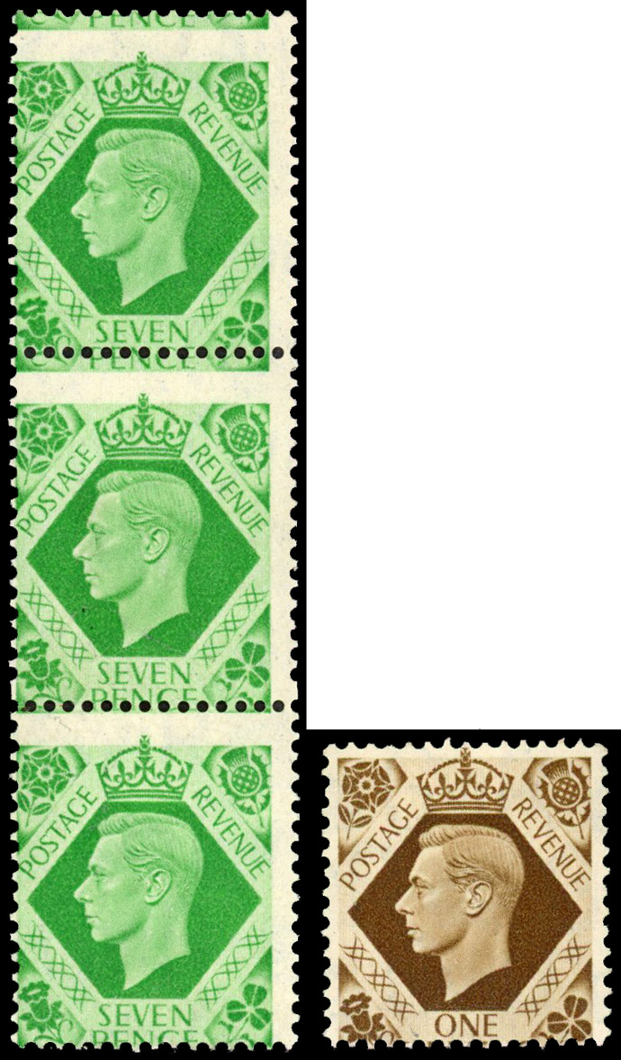 GB SG 471, 475 1939 7d and 1s perforation errors mint