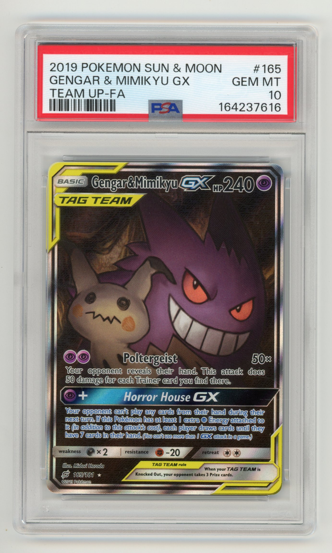 PSA 10 Gengar & Mimikyu GX #165 (2019) Team Up