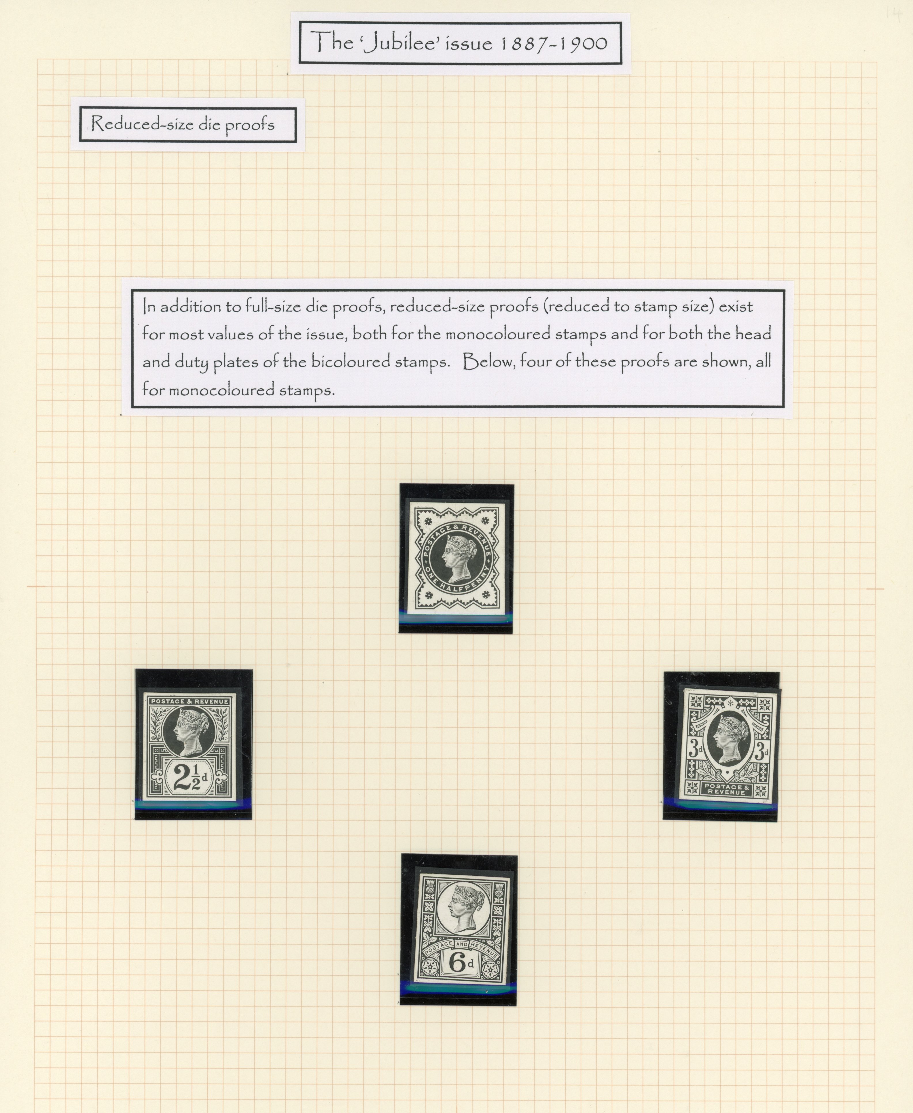 GB 1887-92 cut down stamp sized die proofs for the monocolour denominations, For Btwn SG 197/208