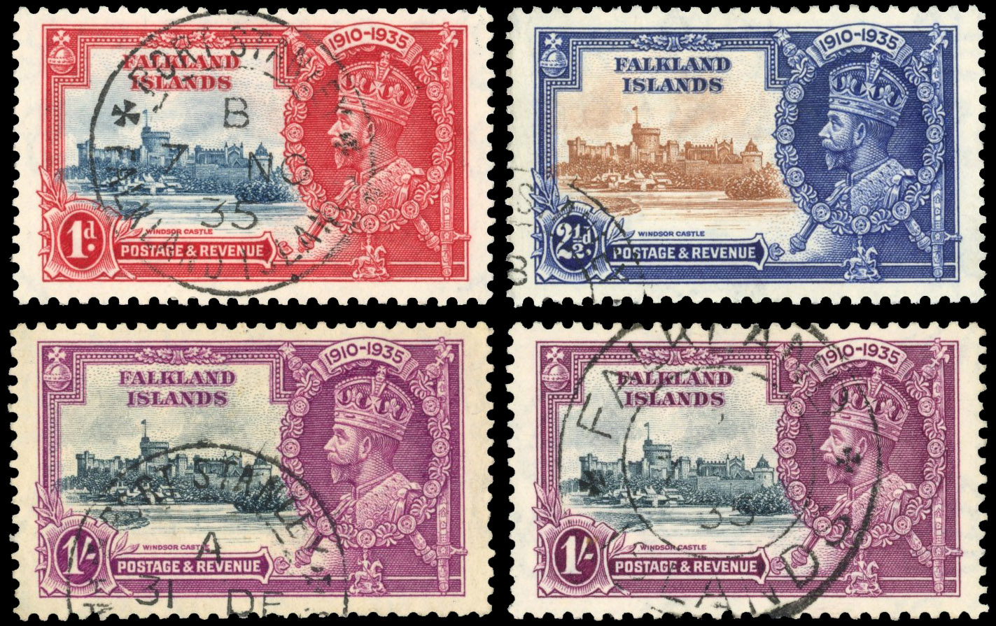 Falkland Islands 1935 Silver Jubilee used variety selection