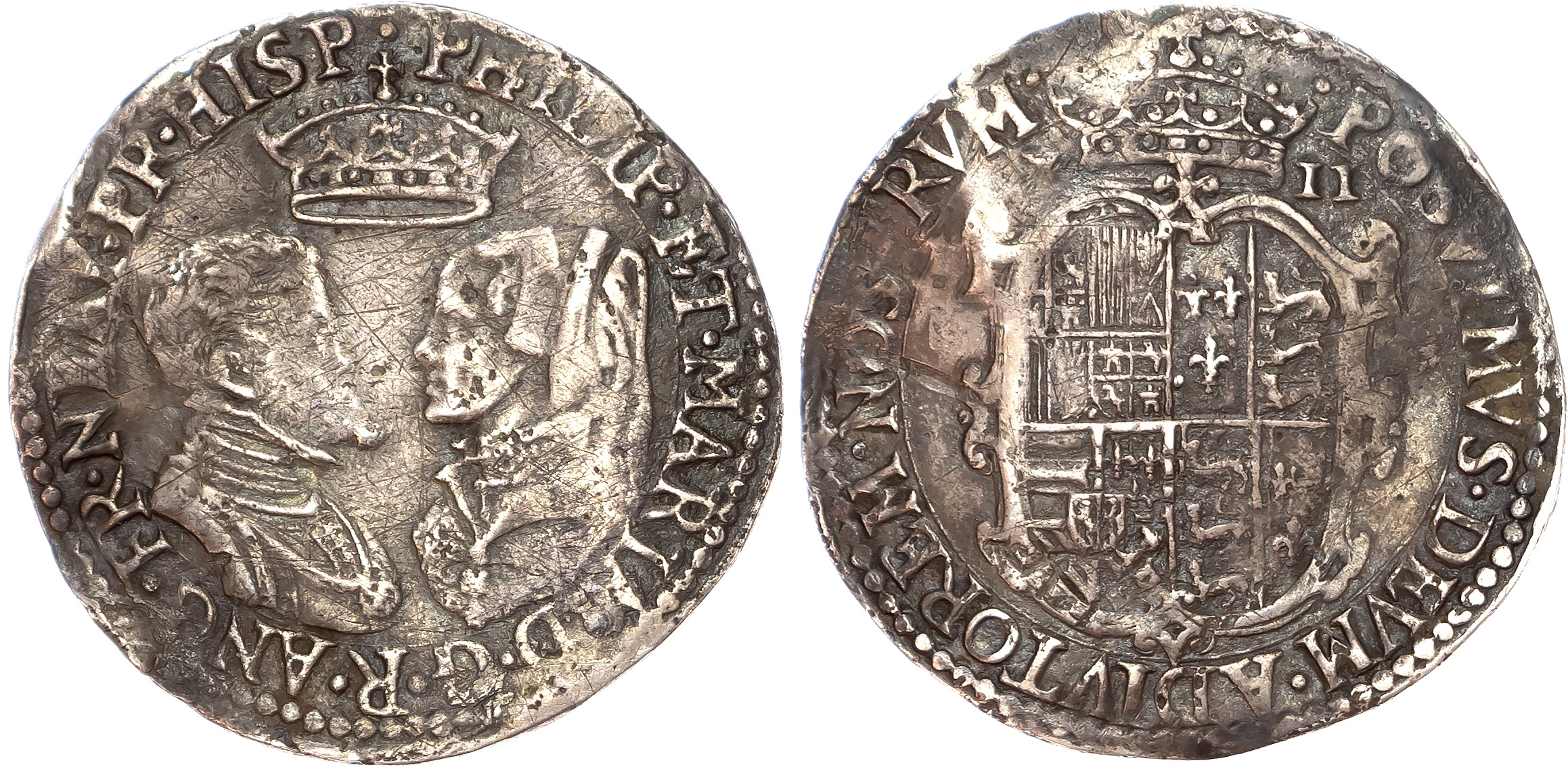 Philip and Mary (1554‑1558) Shilling, issued with full titles, undated with mark of value.