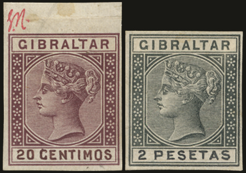 Gibraltar imperforate colour trial essays SG 24-32var