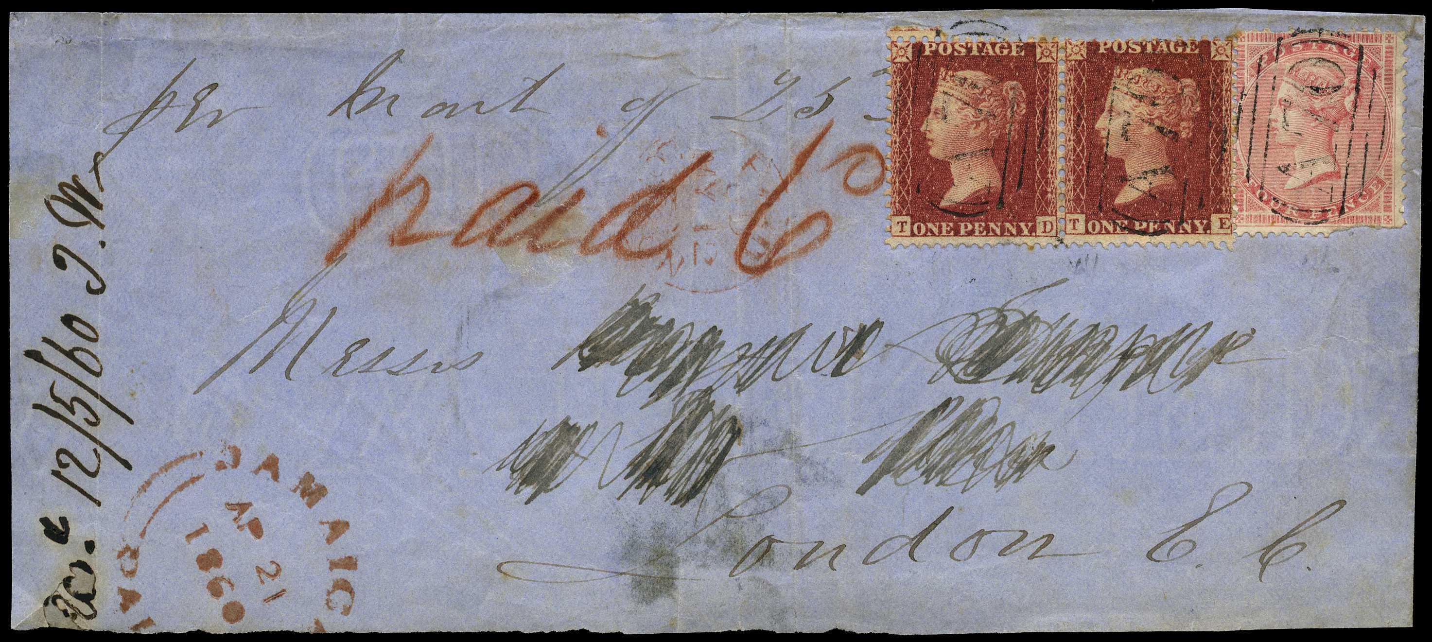 GB USED ABROAD: 1860 Rio Bueno “A70” numeral...