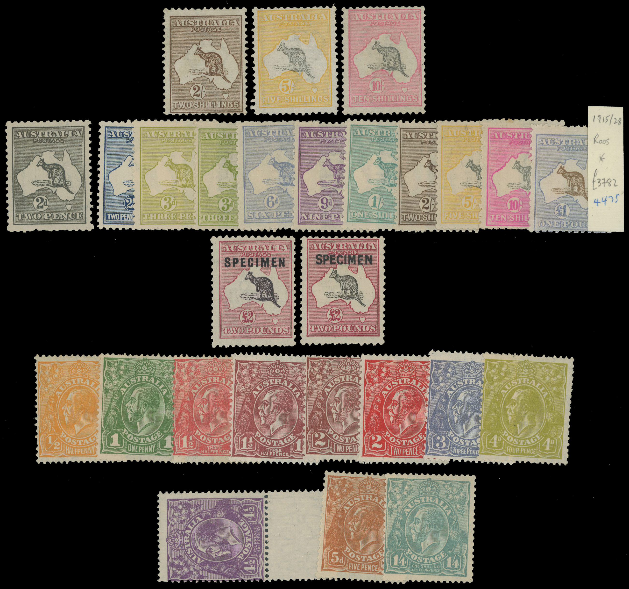 AUSTRALIA 1913 to mint on stockcards