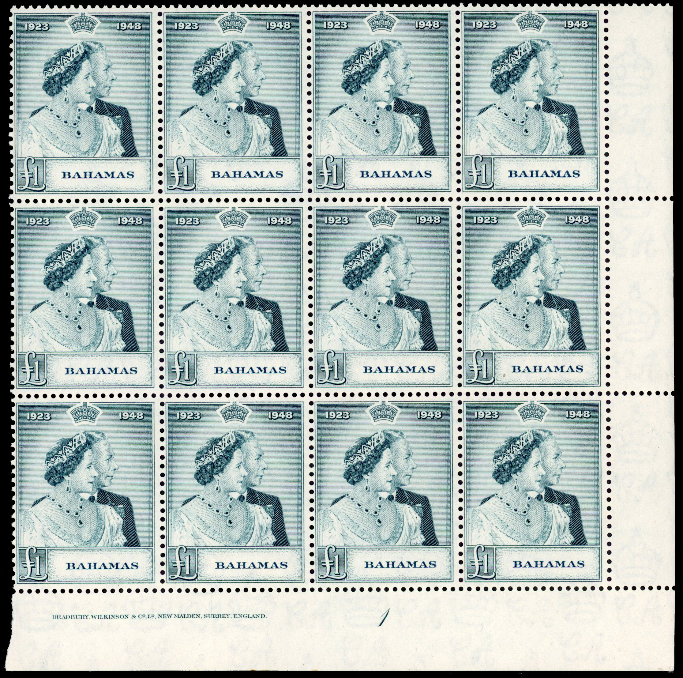 Bahamas SG 195 Plate and imprint block mint