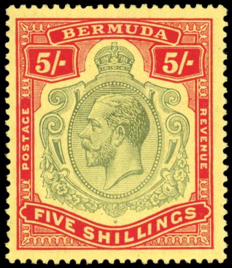 Bermuda SG 53dw 1920 5s watermark inverted mint