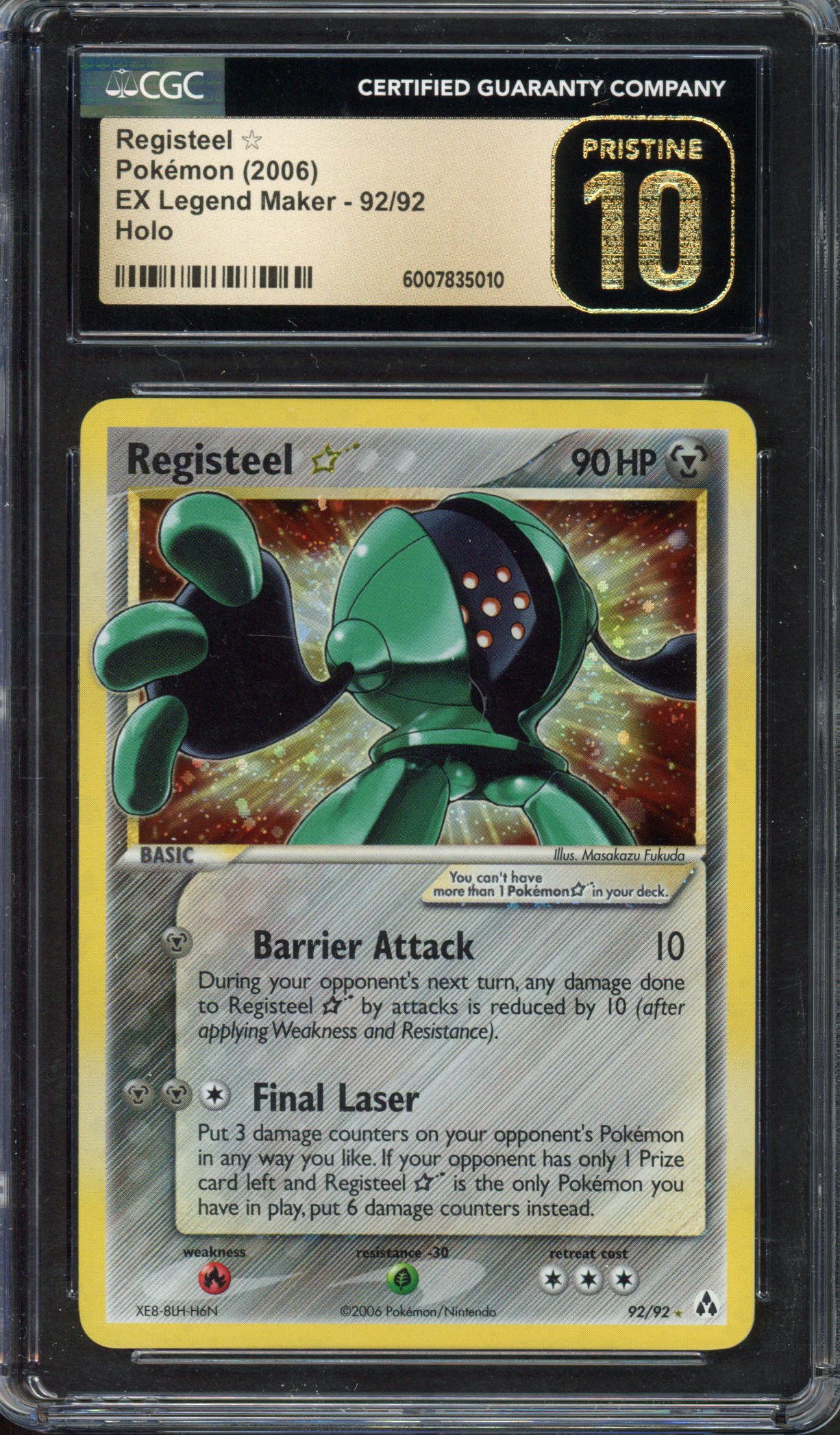 CGC Pristine 10 Registeel ☆ Gold Star - EX Legend Maker 2006 - 92/92