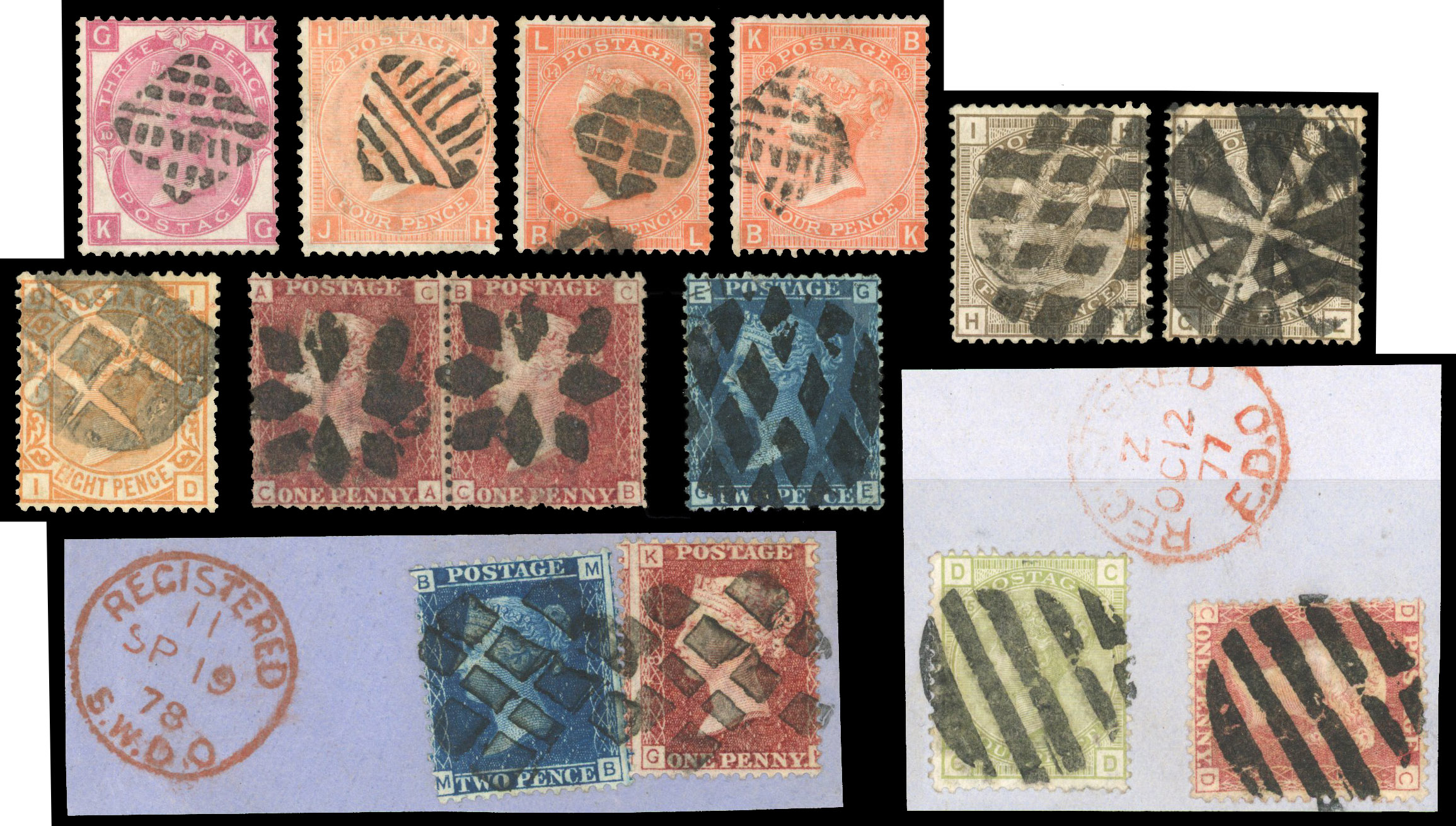 1864-79 Inspector/Examiner/Parcel handstamps. on line engraved and surface printed