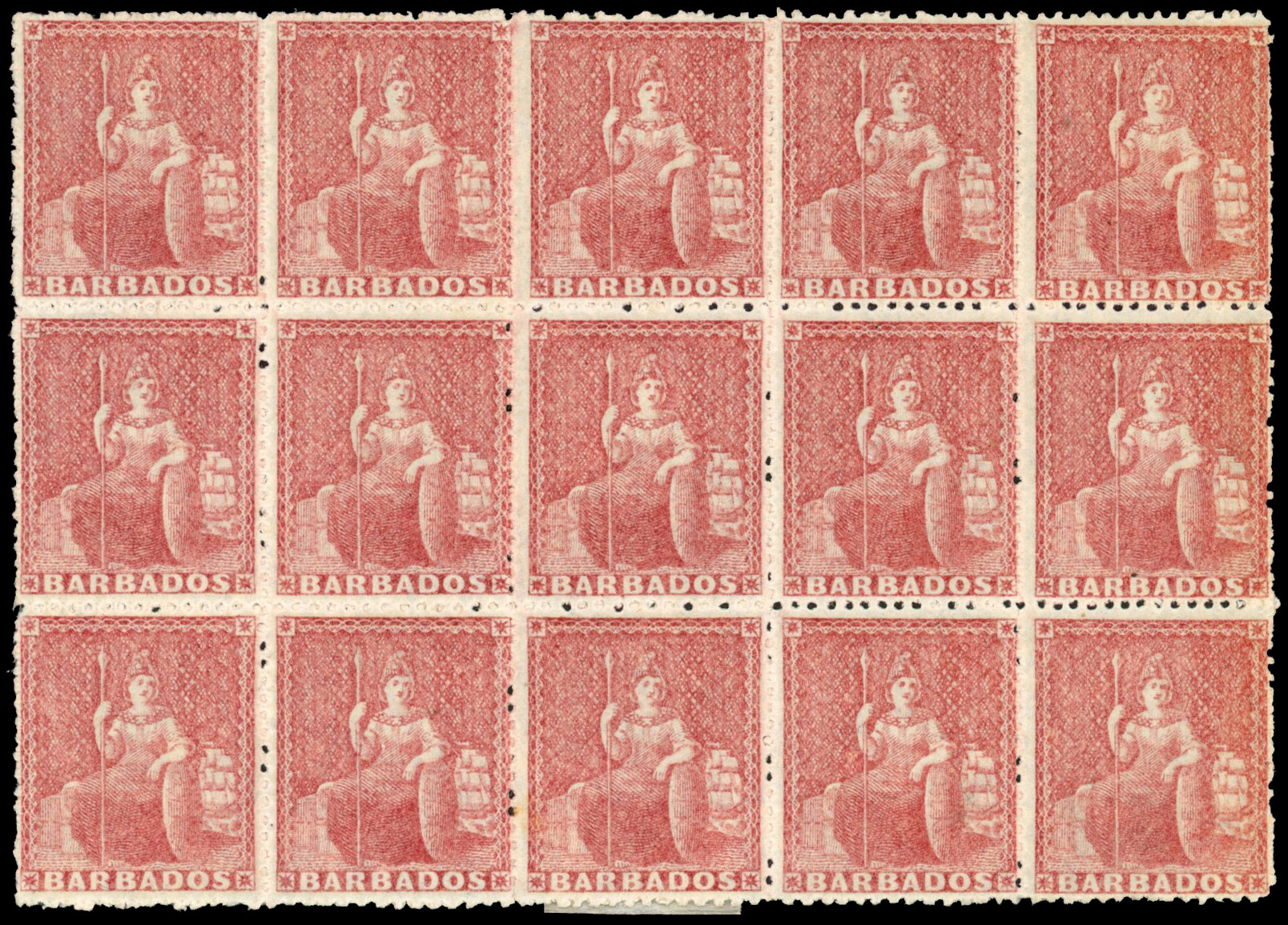Barbados 1861-70 SG 25 (4d) block of 15 mint