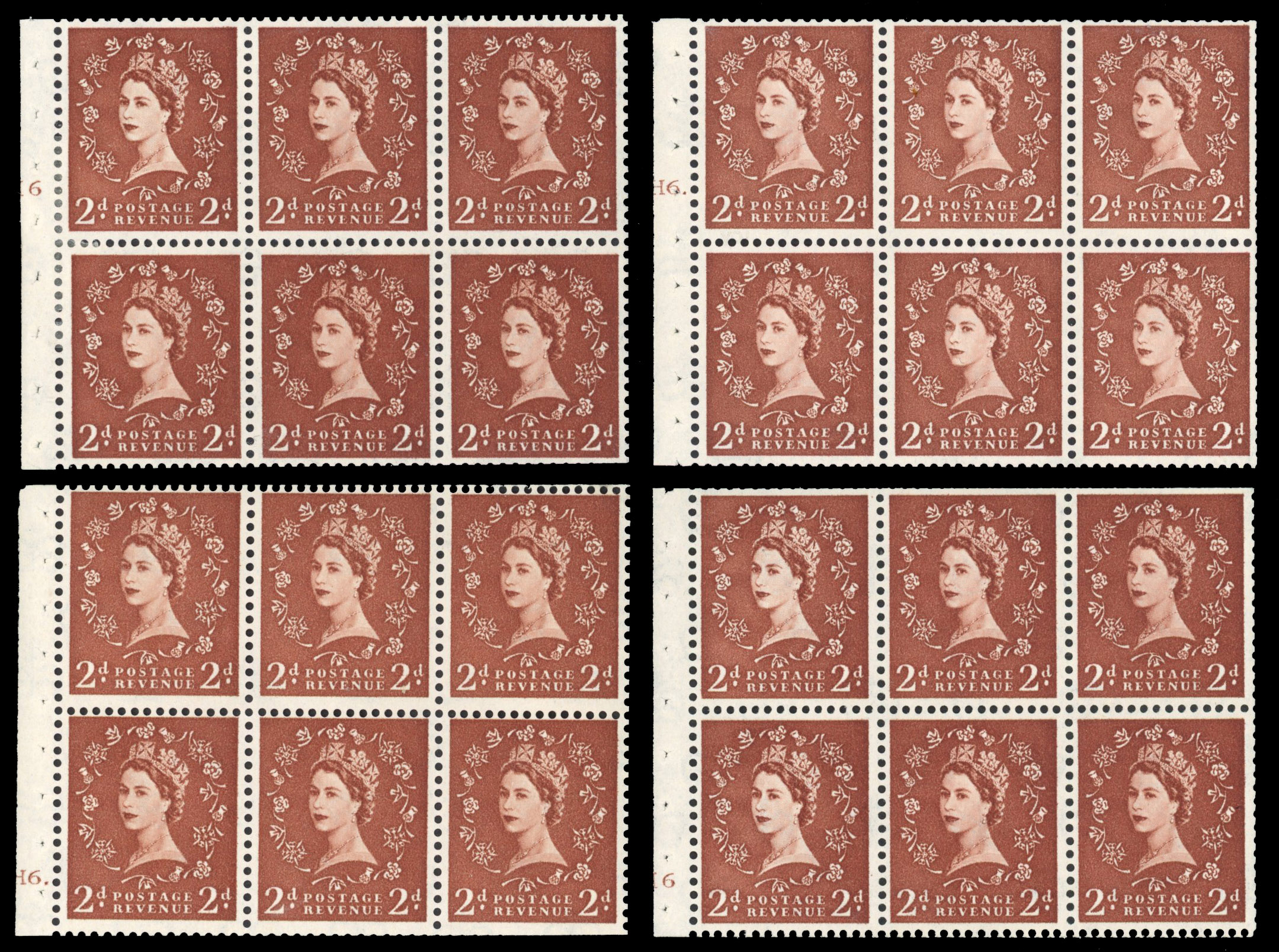 GB 1958-65 2d pale red brown set of four booklet panes, Spec. SB79, SG 573var