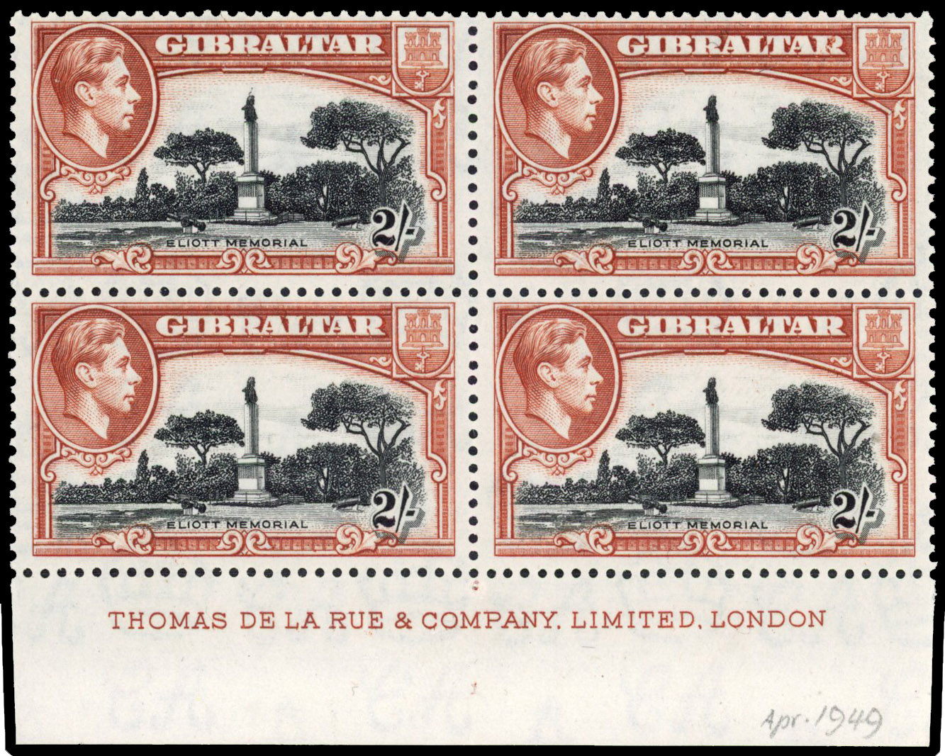 Gibraltar SG 128ba, bb imprint block mint