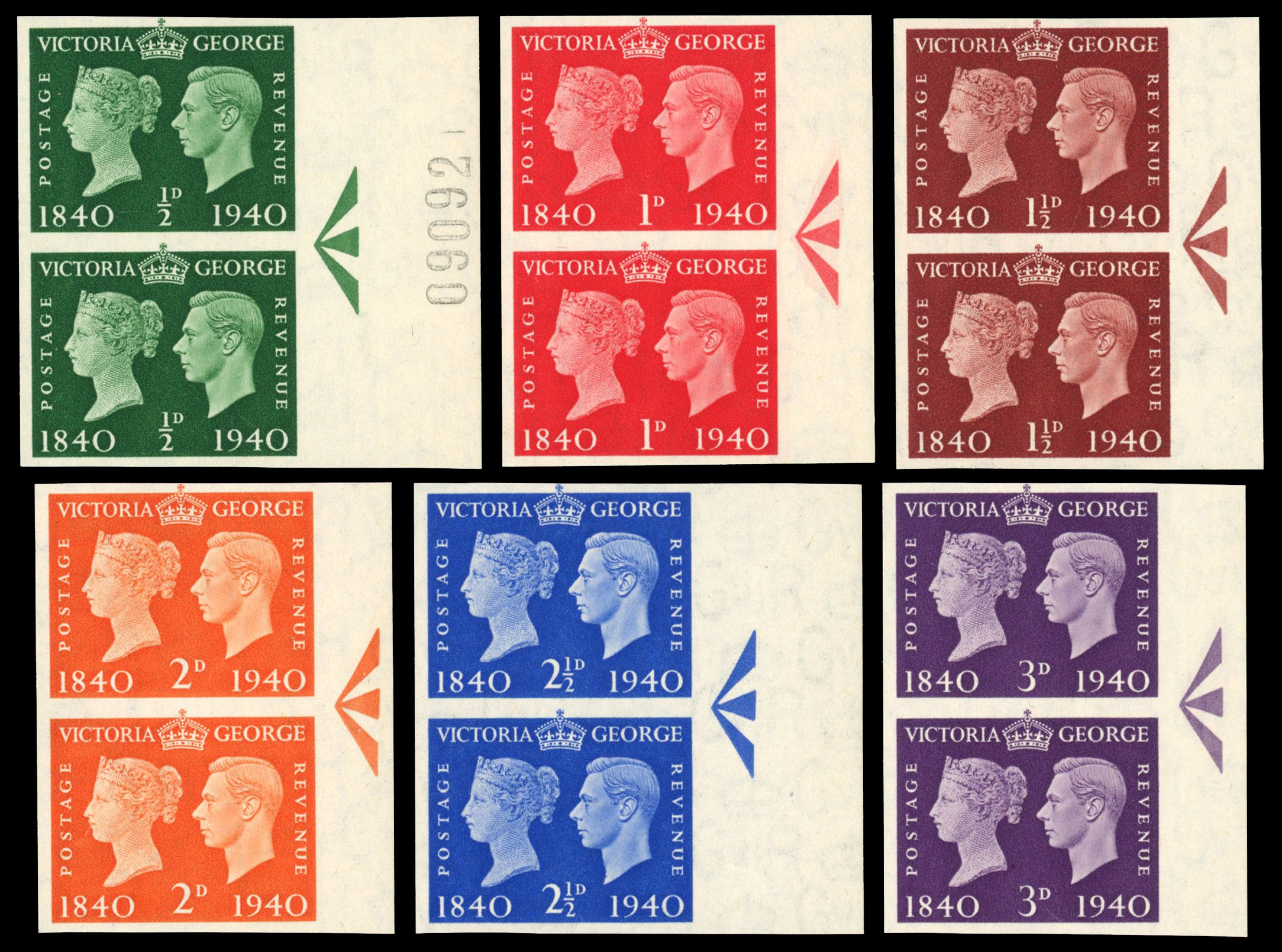 SG 479-84 1940 Stamp Centenary set of six in Imprimatur pairs