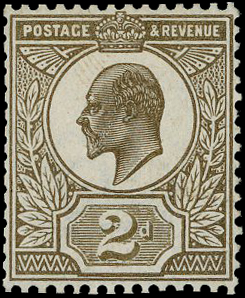 1909 2d Colour trial. Very fine example printed in olive-brown on...