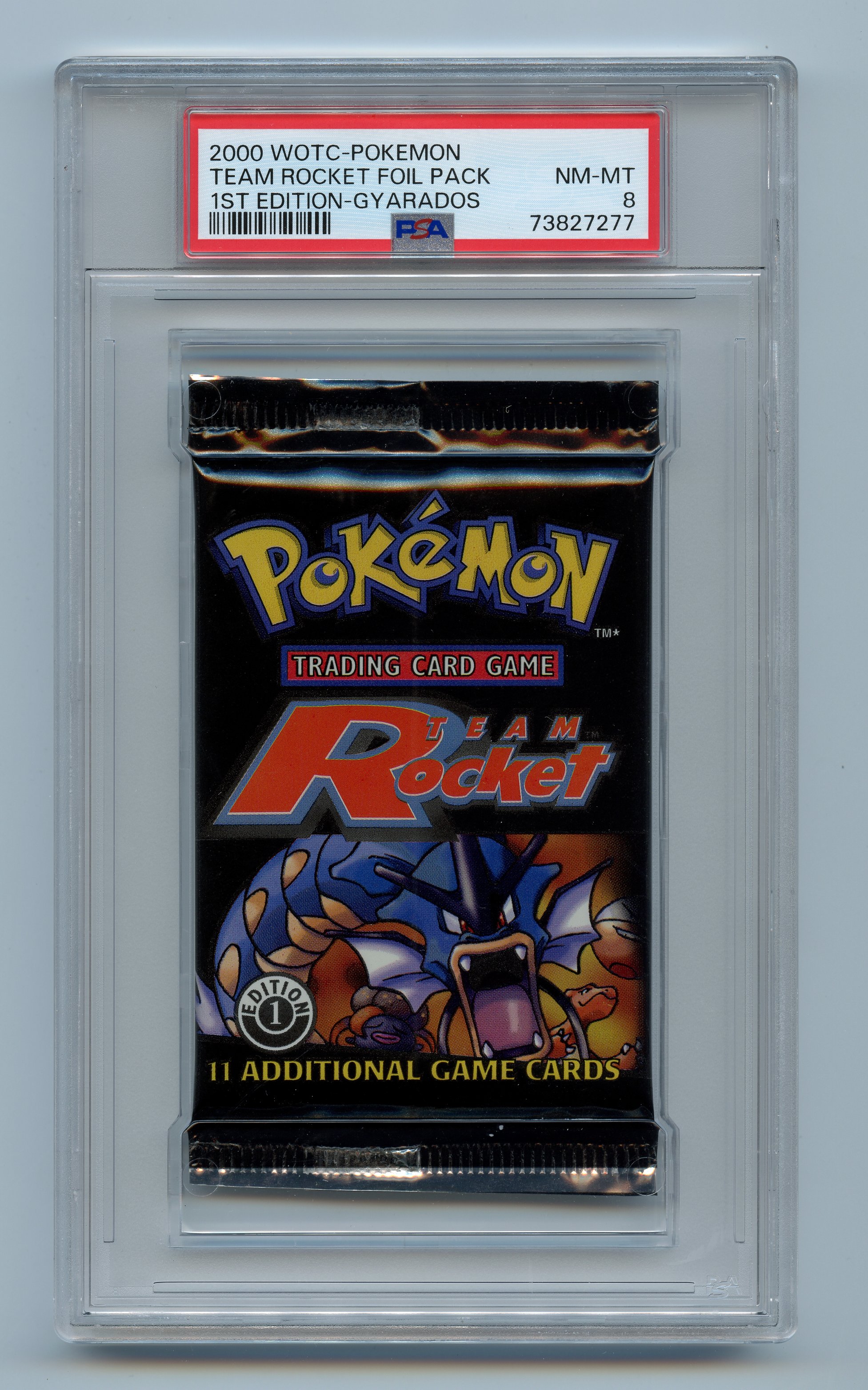 PSA 8 Team Rocket 1st Edition Booster Pack - Gyarados Artwork