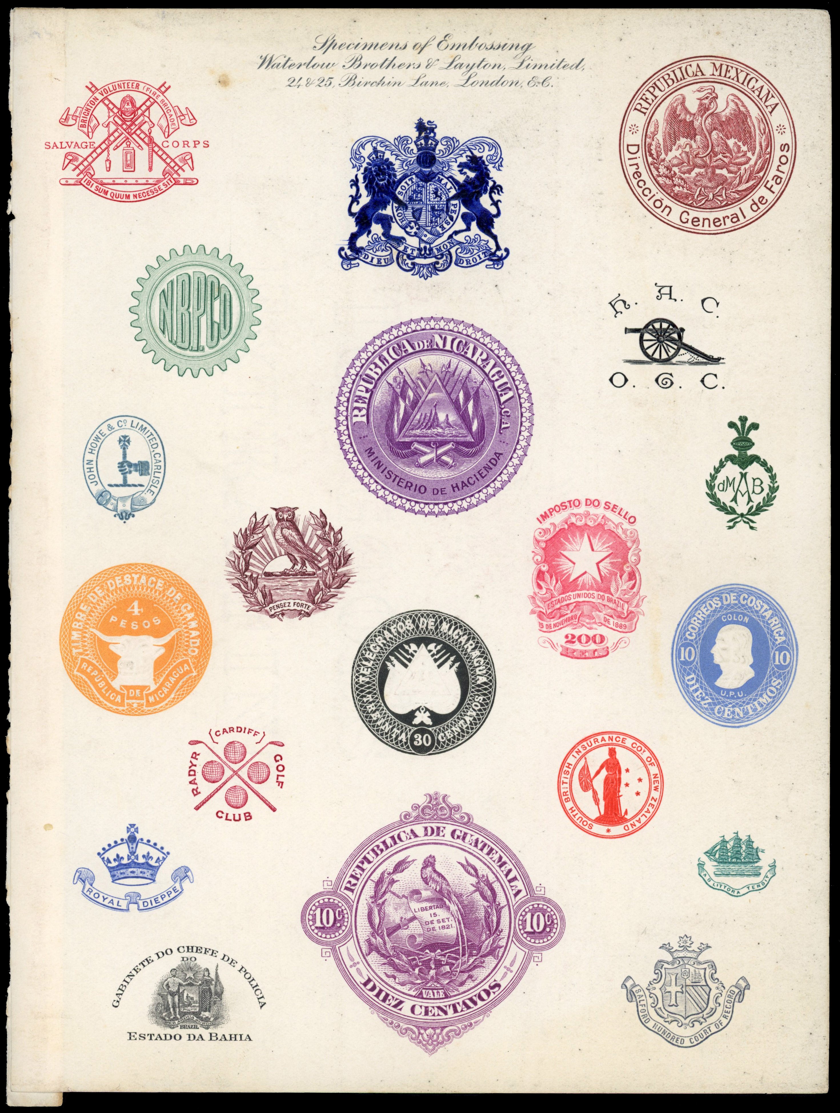 Waterlow Brothers Specimens of Embossing pages and samples