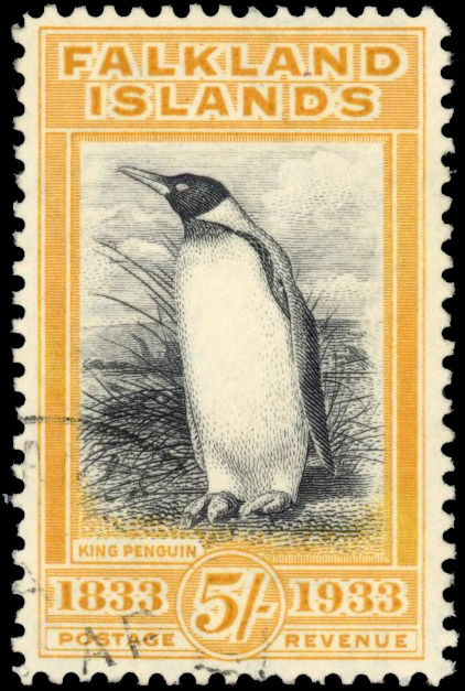 Falkland Islands SG 136a 5/- black and yellow-orange used