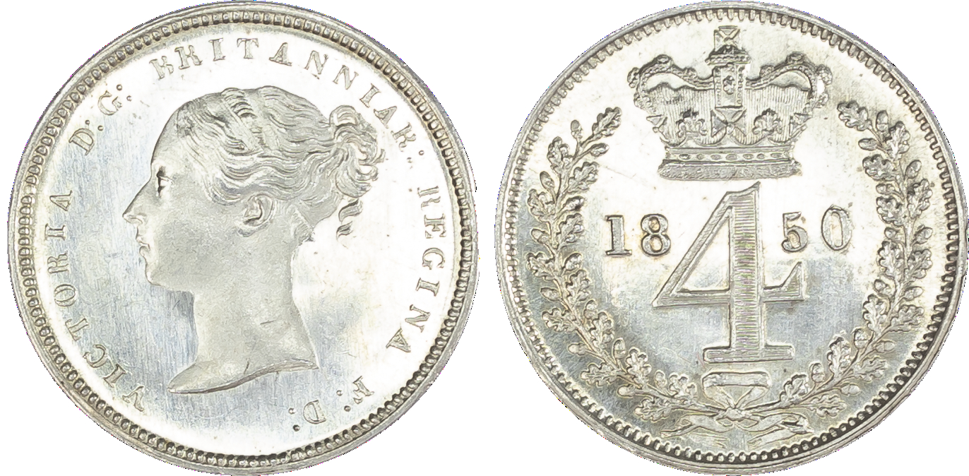 Victoria (1837-1901), Maundy set, 1850, Four, Three, Two and One Pence, young head left, legend and toothed border