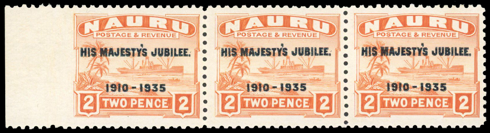 Nauru 1935 Silver Jubilee 2d imperforate between stamp and margin