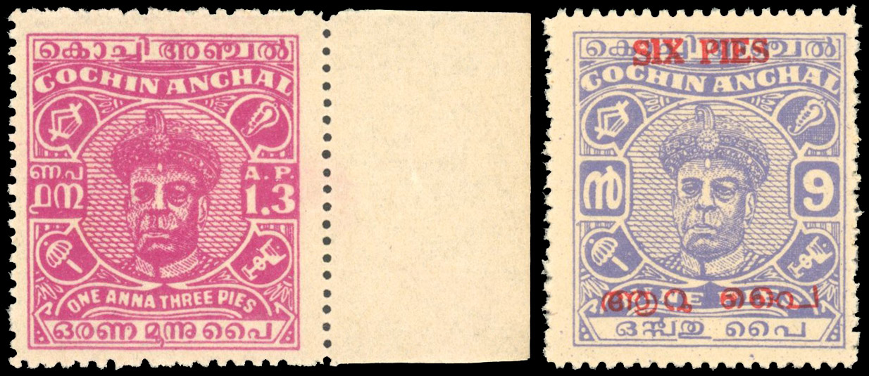 I.F.S Cochin 1a3p and 6p on 9p prepared for use but never issued pair