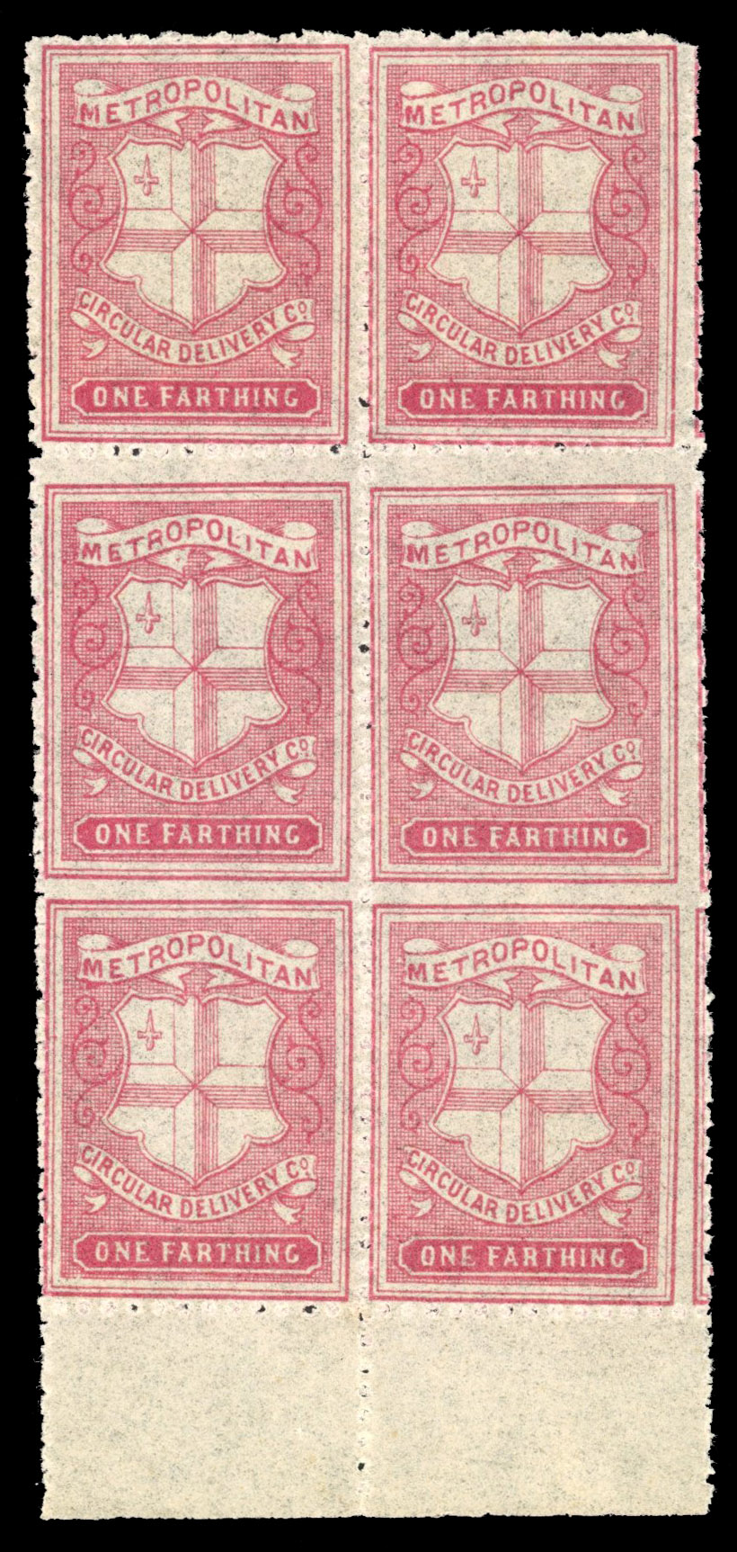 GB Metropolitan Circular Delivery Co. 1867 ¼d rose-carmine variety imperforate between, Spec. CD38ab
