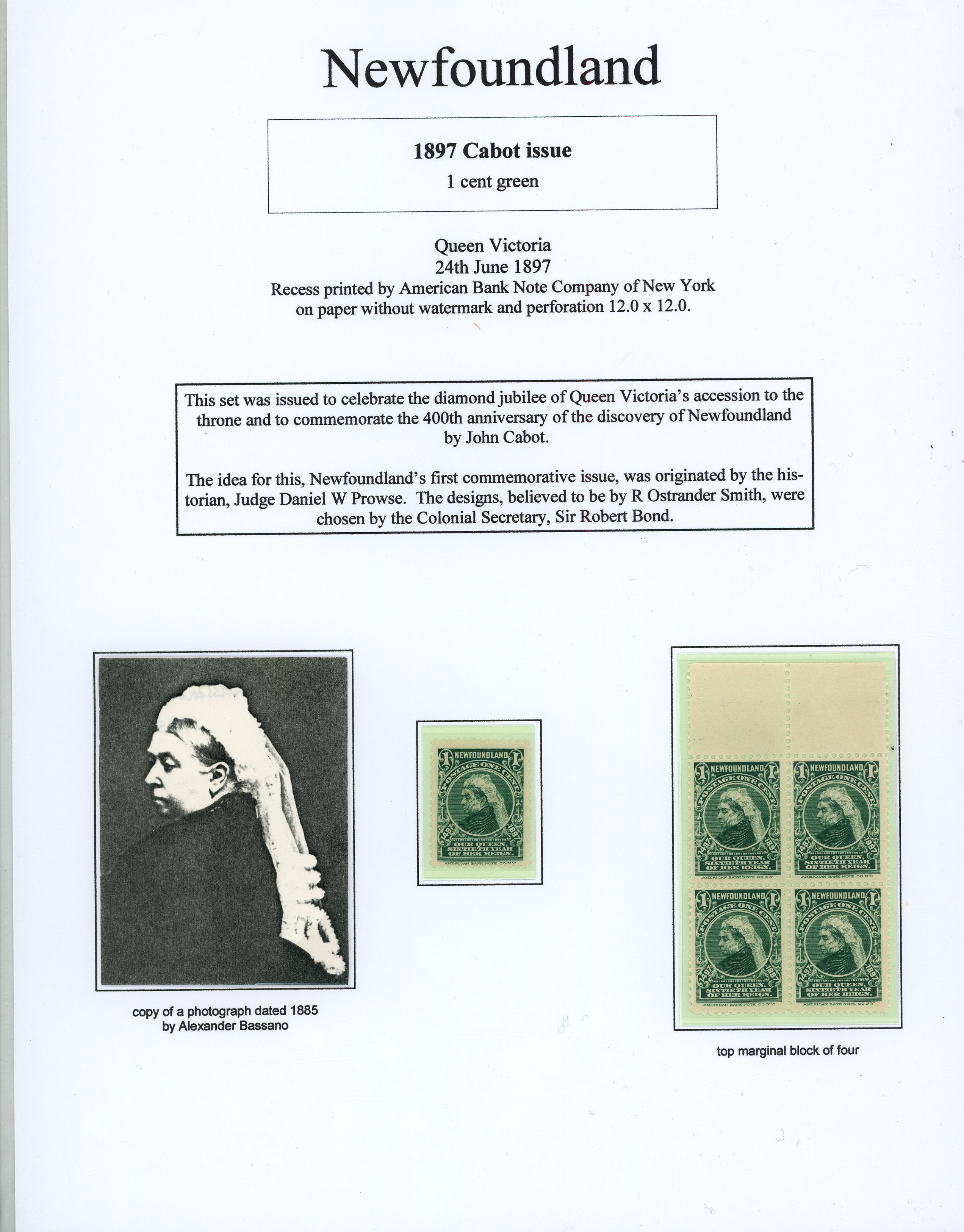 Newfoundland 1897 Discovery Anniversary & Diamond Jubilee set stamps, proofs and covers...