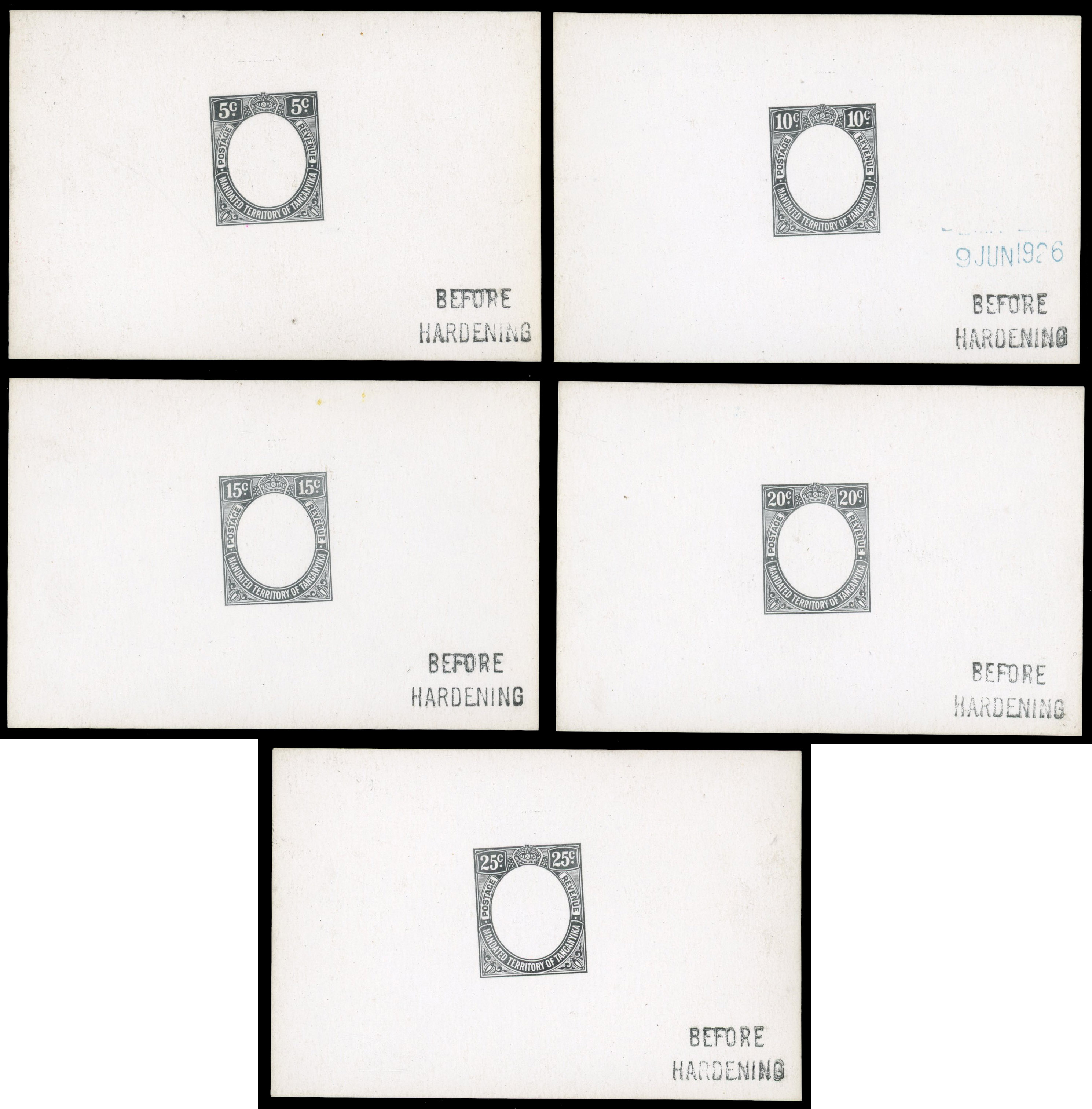 Tanganyika SG 93-101 1927 low value frame Die Proofs set