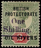 1893 1/- on 2d handstamped Type 11 in violet (Type B), evenly toned o.g. with some minor black adhesions.  RPS Certificate...