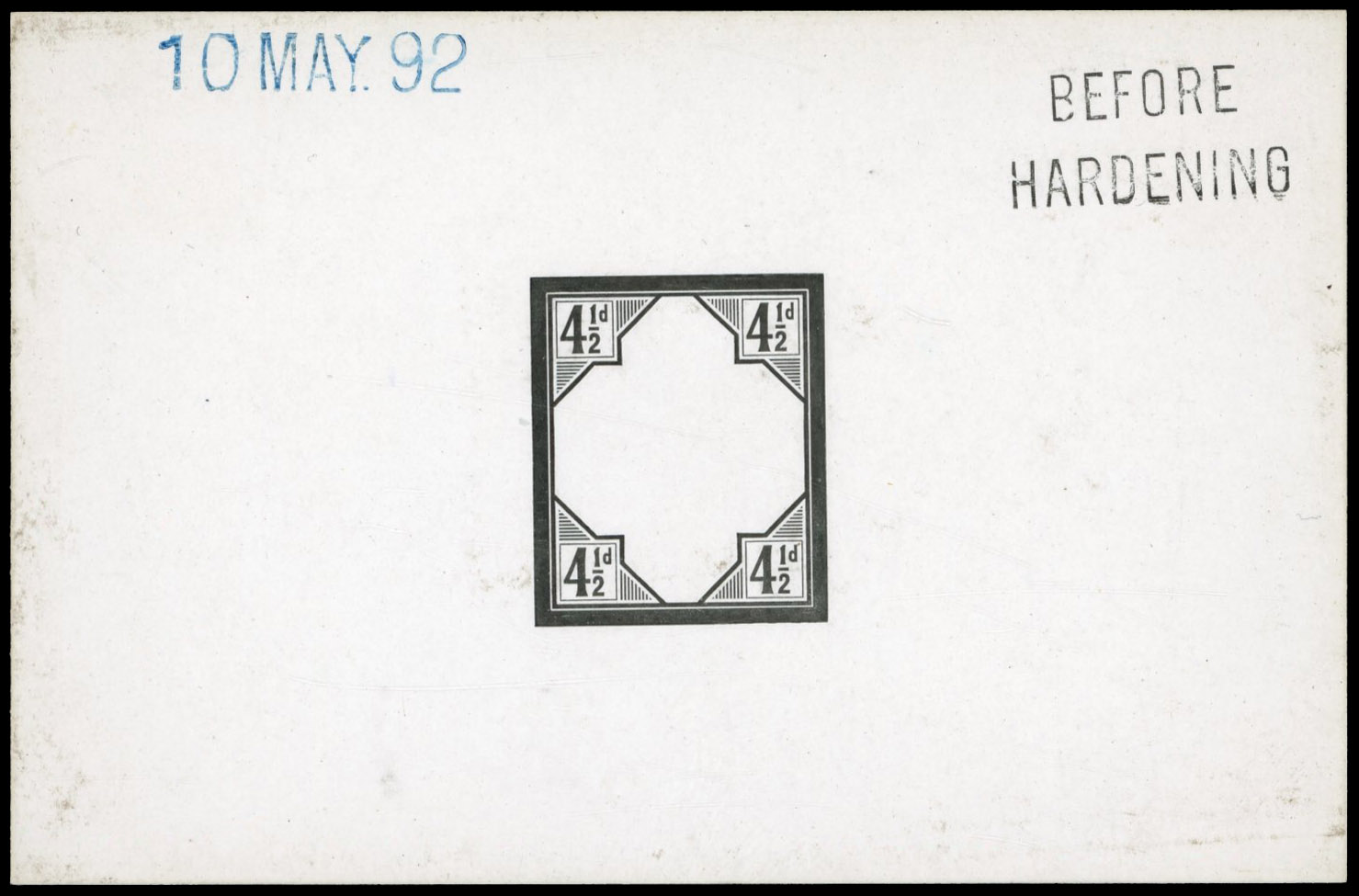 GB 1887-92 4½d duty Plate die proof, printed in black on white glazed card, For SG 206