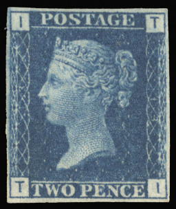 GB SG46a 1869 2d Blue Pl.13. Unused imperforate.